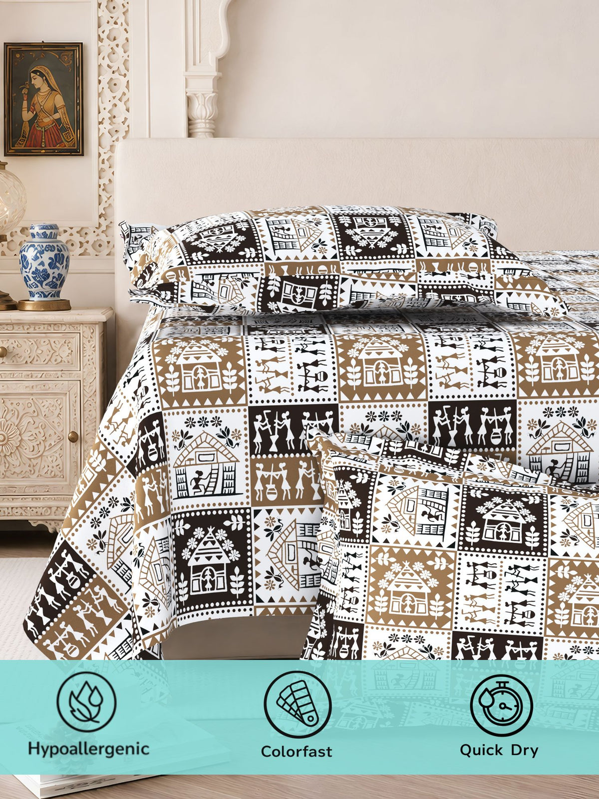 Lok Story 130 GSM Microfiber Ornamental Bedsheet with 2 Pillow Covers