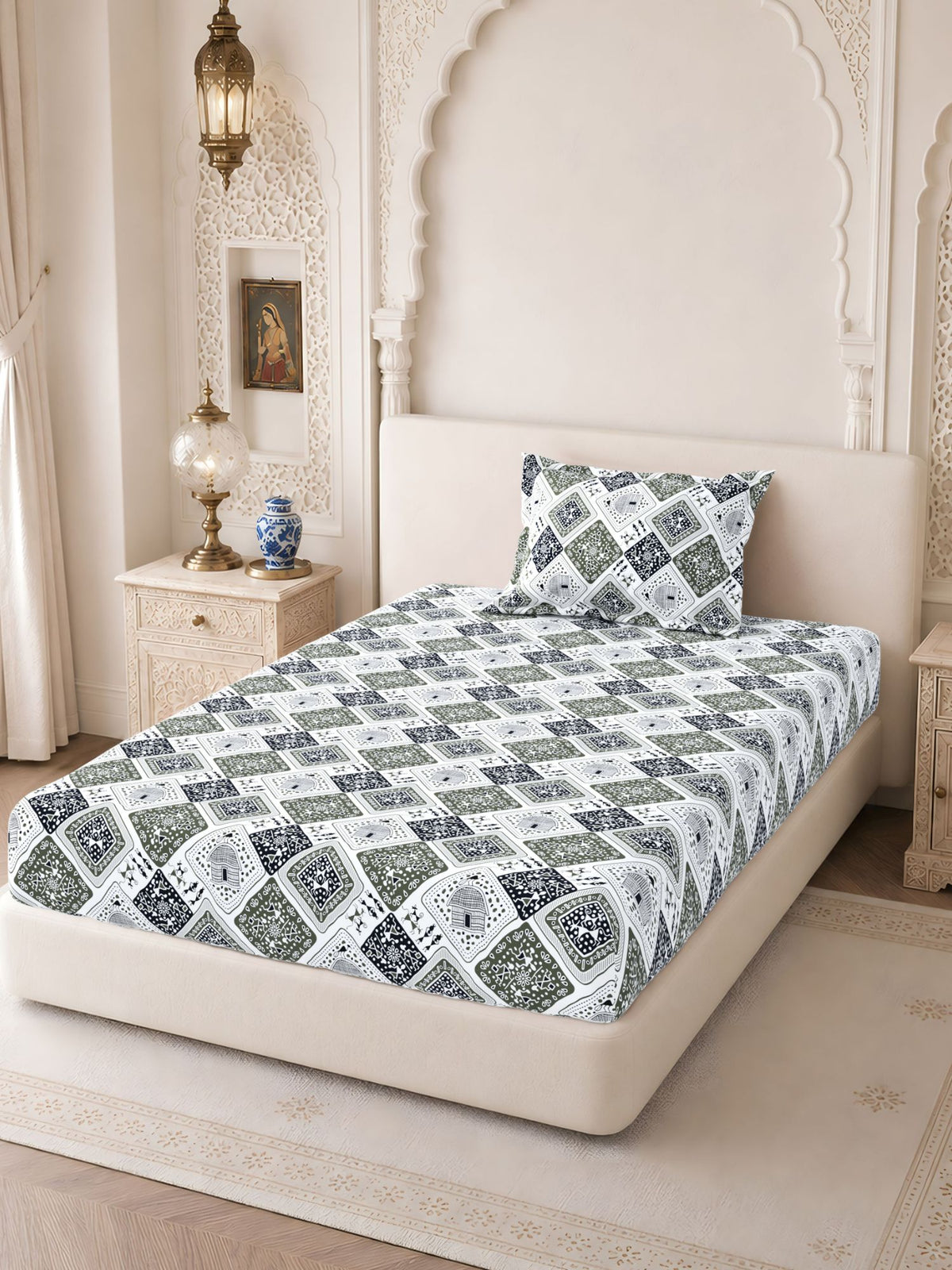 Lok Story 130 GSM Microfiber Ornamental Bedsheet with 2 Pillow Covers