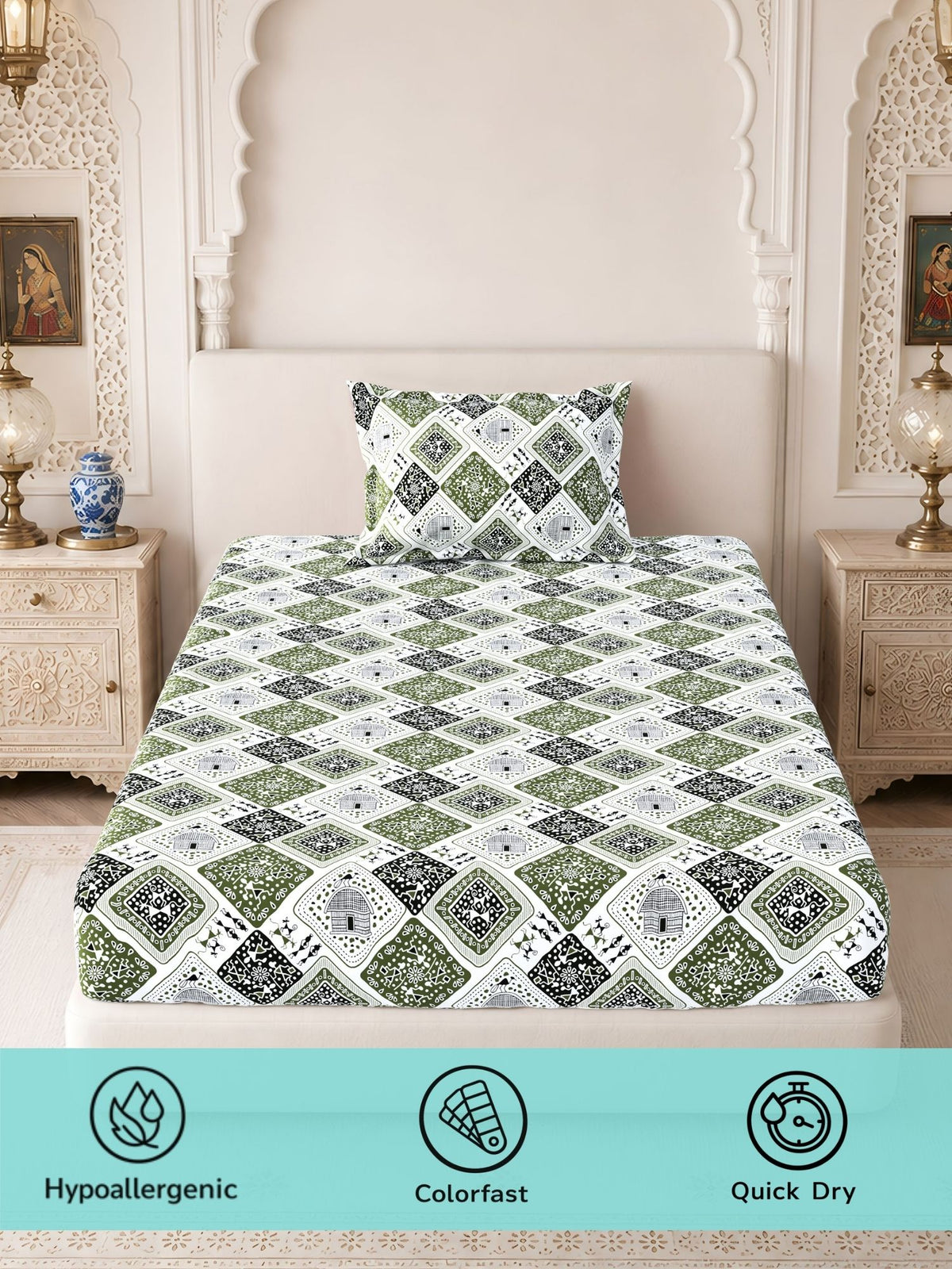 Lok Story 130 GSM Microfiber Ornamental Bedsheet with 2 Pillow Covers