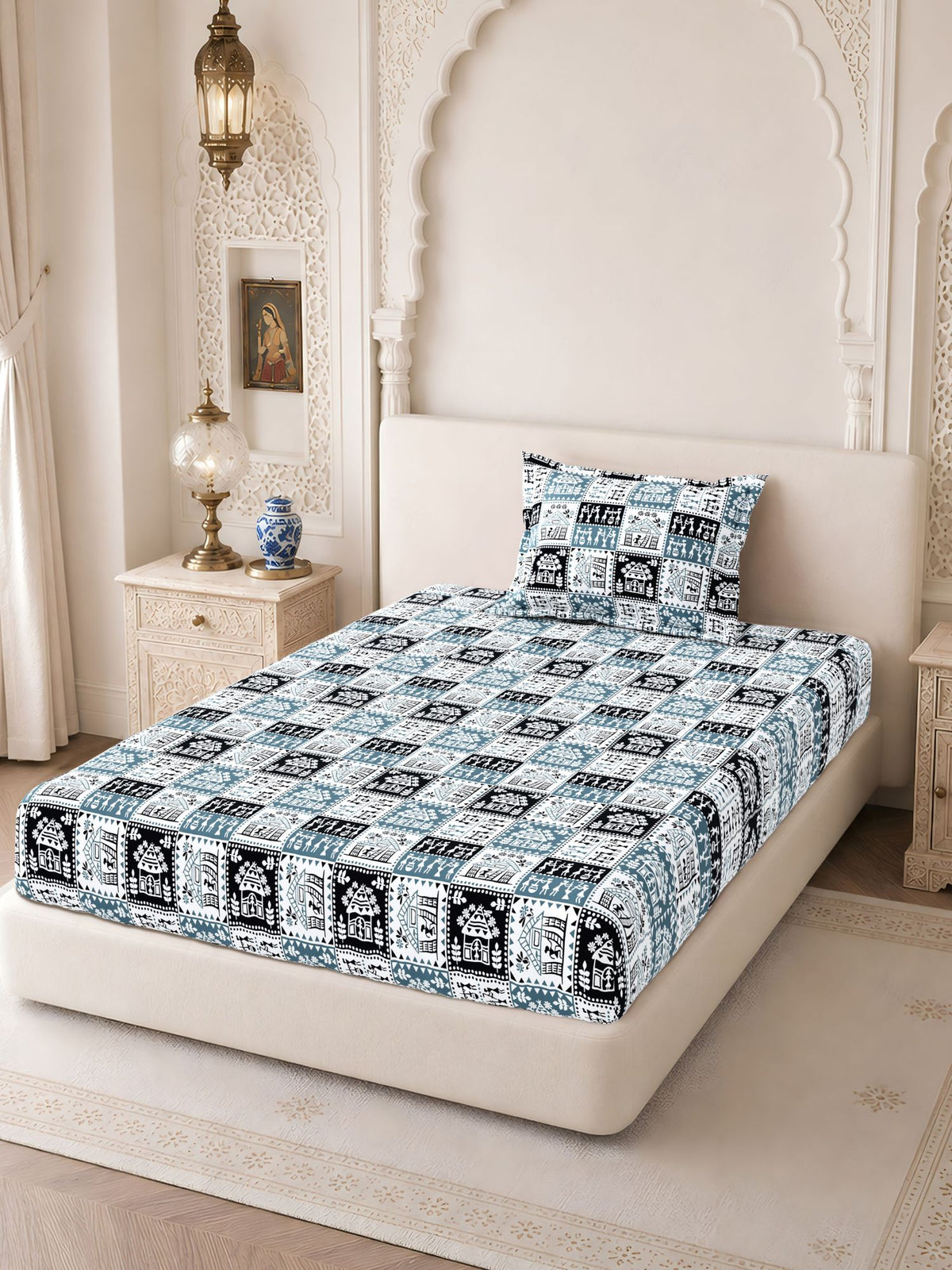 Lok Story 130 GSM Microfiber Ornamental Bedsheet with 2 Pillow Covers
