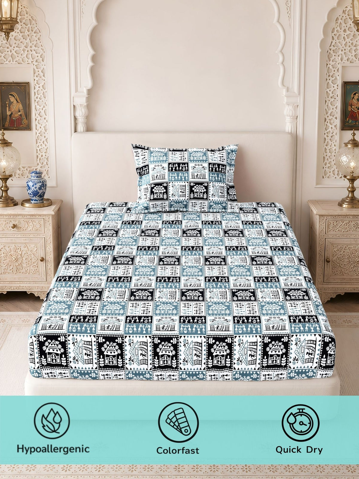 Lok Story 130 GSM Microfiber Ornamental Bedsheet with 2 Pillow Covers