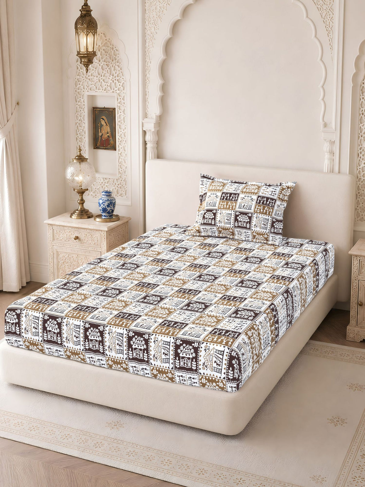 Lok Story 130 GSM Microfiber Ornamental Bedsheet with 2 Pillow Covers