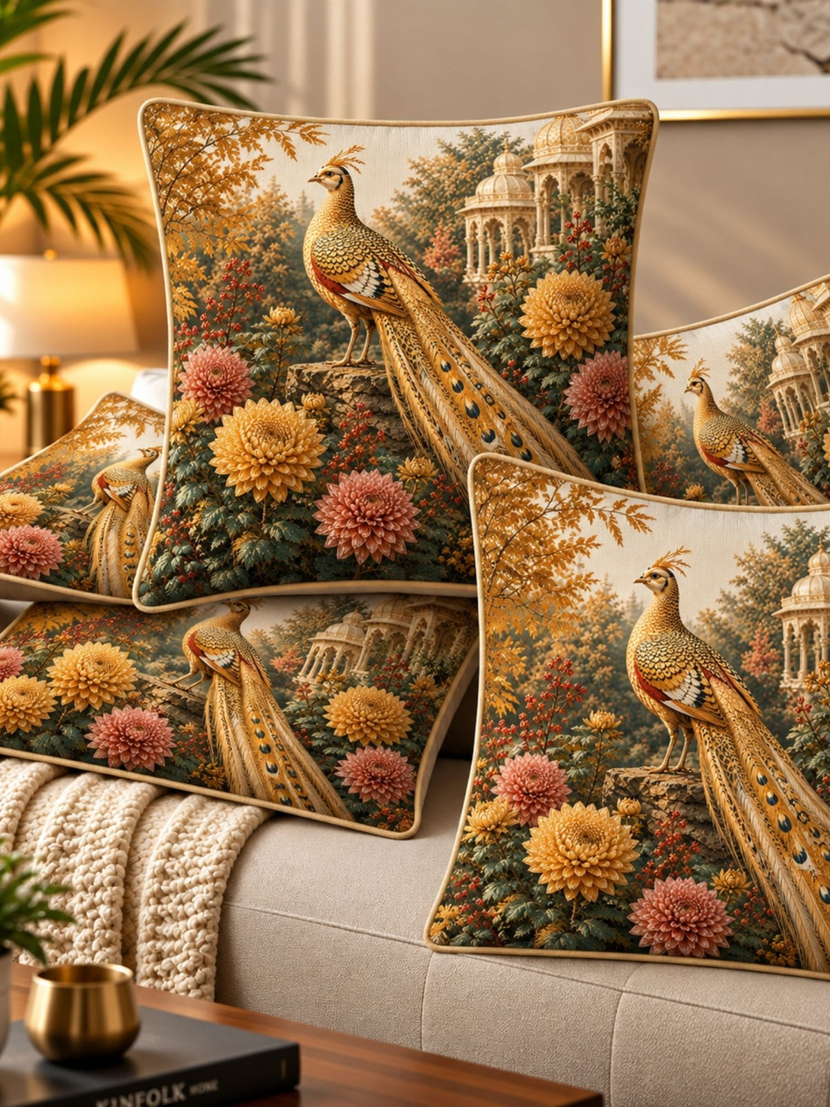 Botanical Garden Micropeach Pack of 5 Cushion Covers (40 x 40 cm )