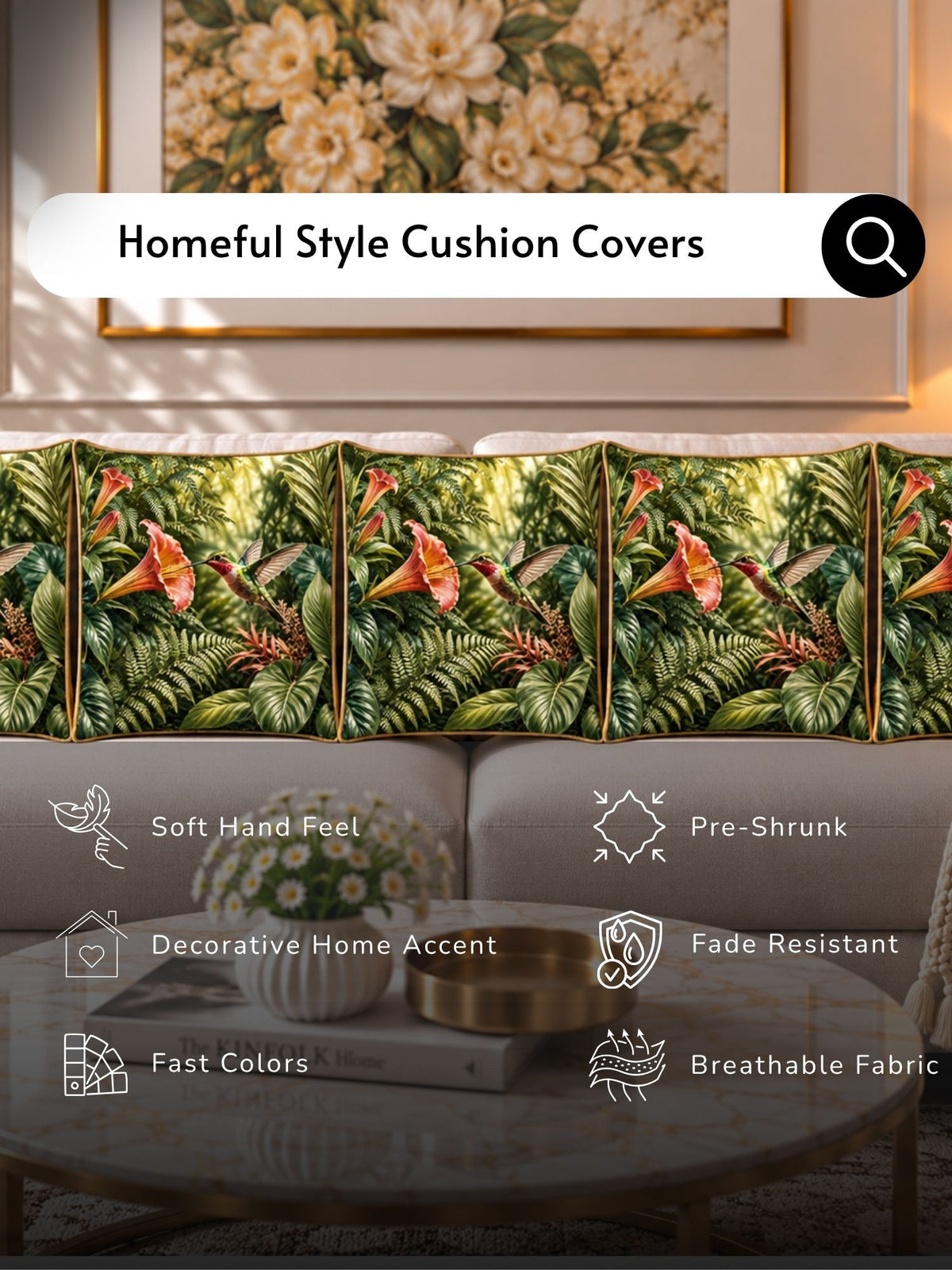 Botanical Garden Micropeach Pack of 5 Cushion Covers (40 x 40 cm )