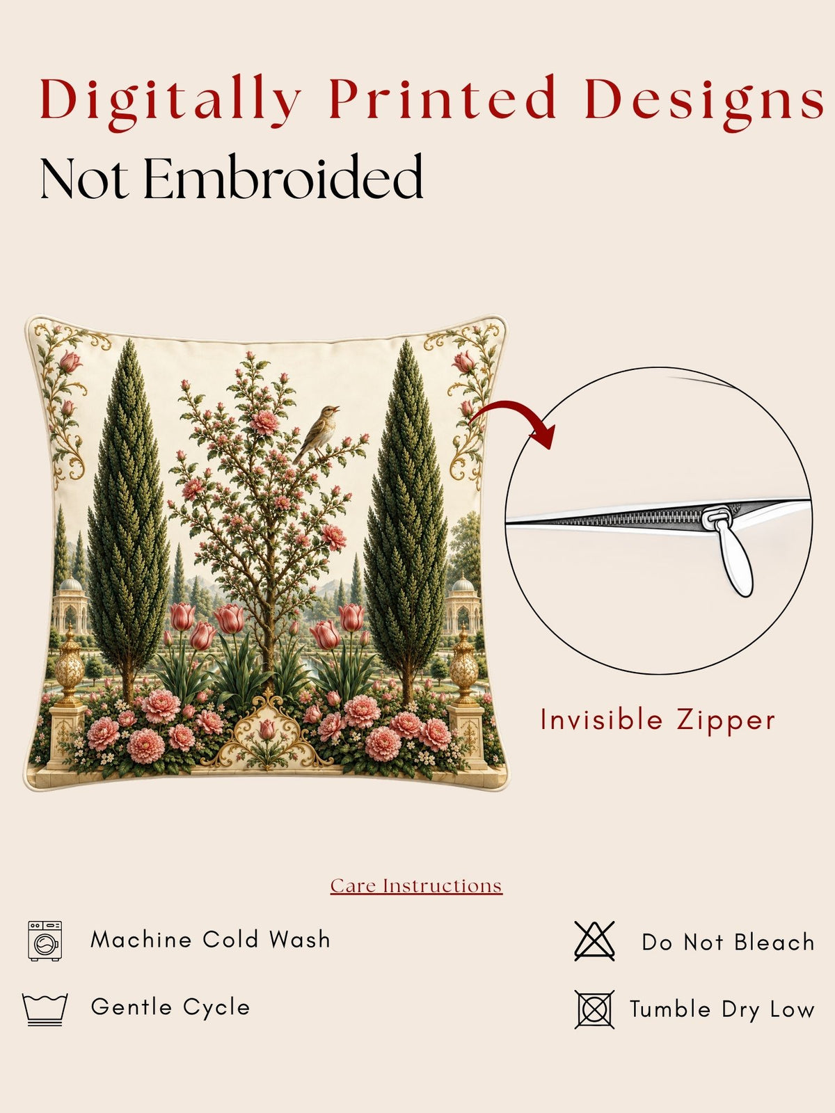Botanical Garden Micropeach Pack of 5 Cushion Covers (40 x 40 cm )
