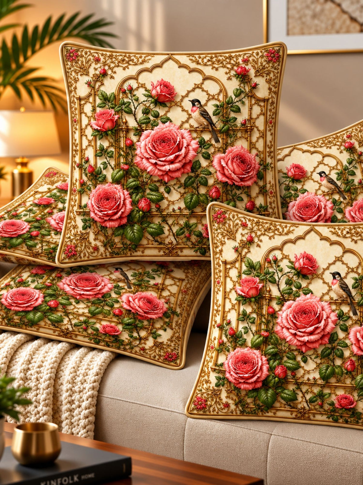 Botanical Garden Micropeach Pack of 5 Cushion Covers (40 x 40 cm )