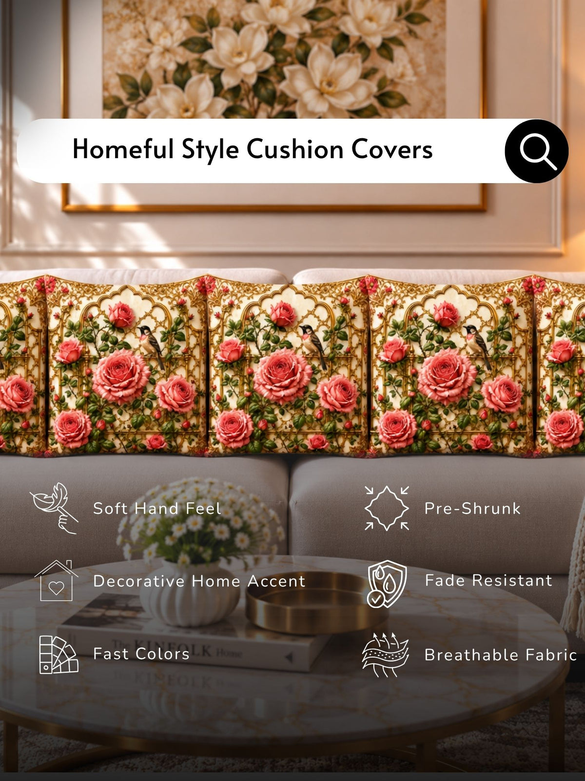 Botanical Garden Micropeach Pack of 5 Cushion Covers (40 x 40 cm )