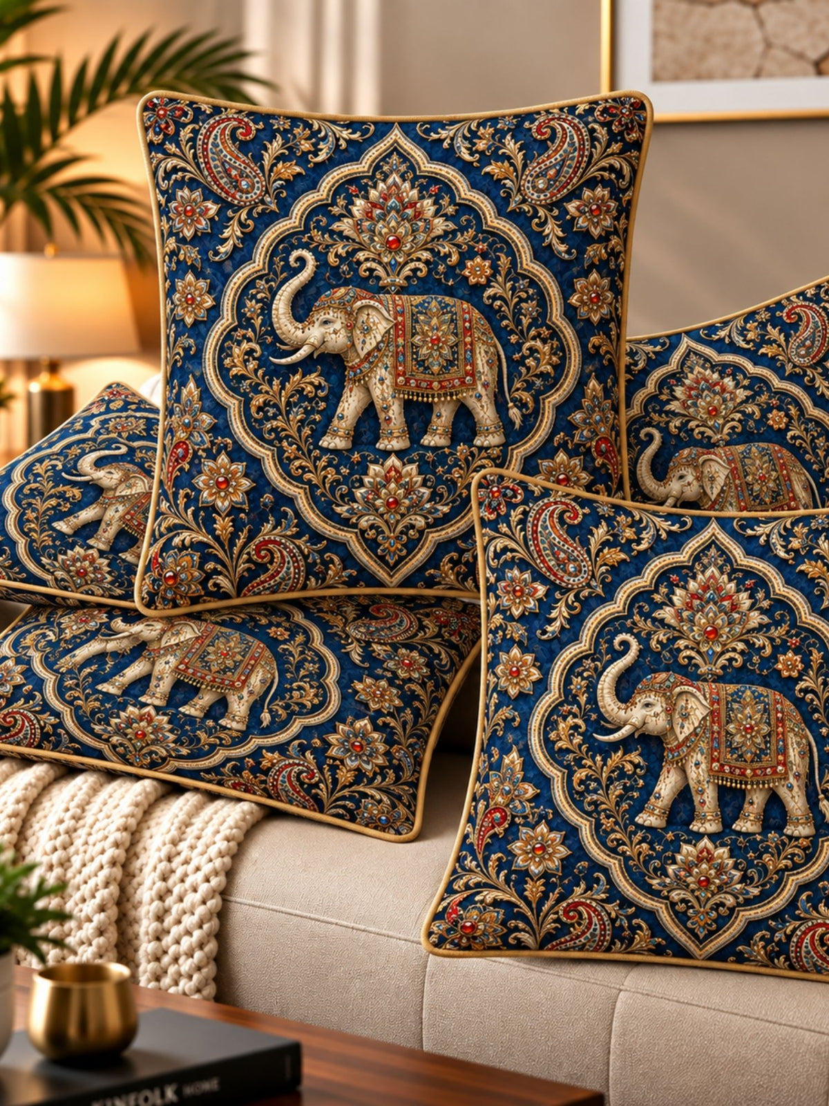Bejeweled Micropeach Pack of 5 Cushion Covers (40 x 40 cm) - Navy