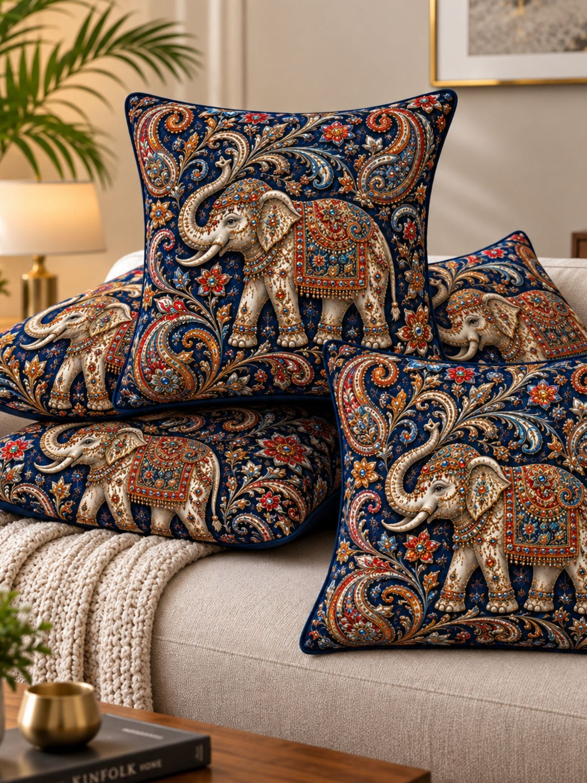 Bejeweled Micropeach Pack of 5 Cushion Covers (40 x 40 cm) - Navy