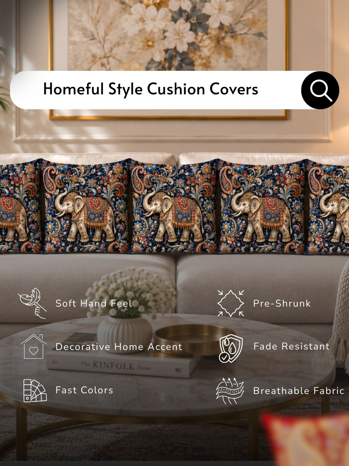 Bejeweled Micropeach Pack of 5 Cushion Covers (40 x 40 cm) - Navy