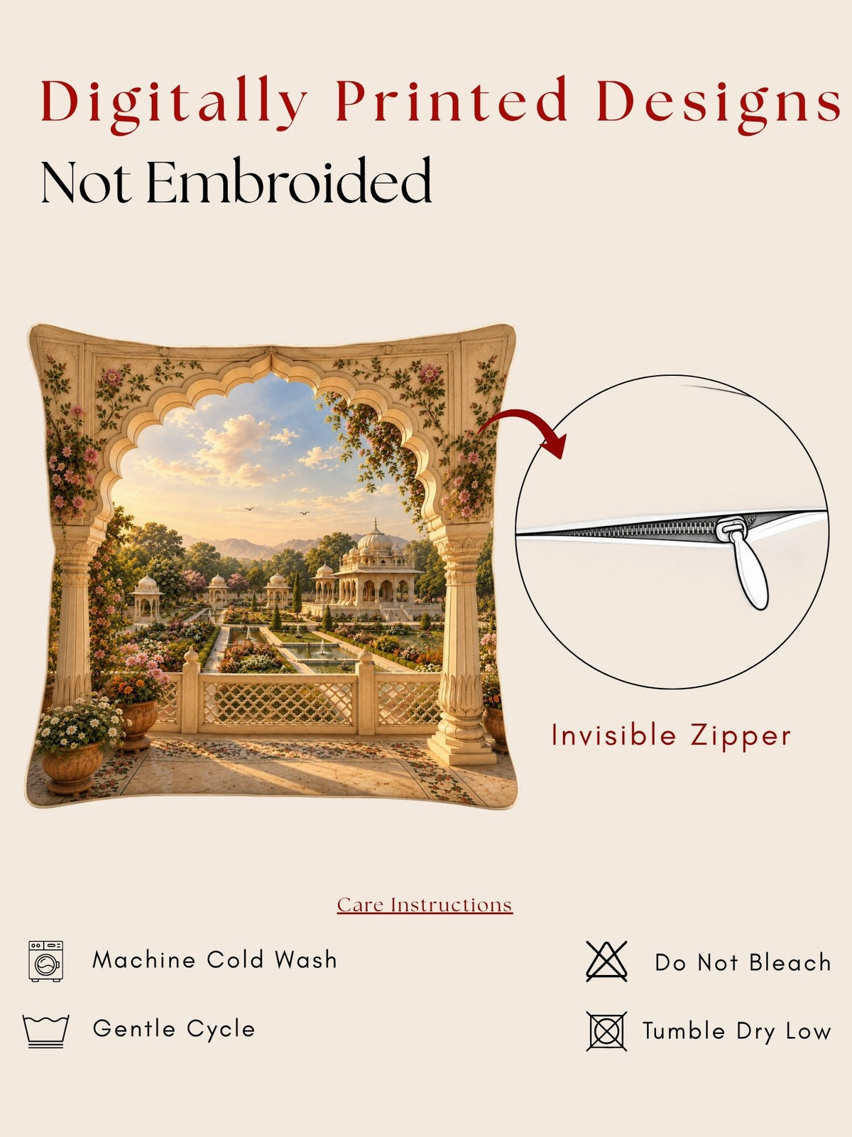 Palace Garden Micropeach Pack of 5 Cushion Covers (40 x 40 cm )
