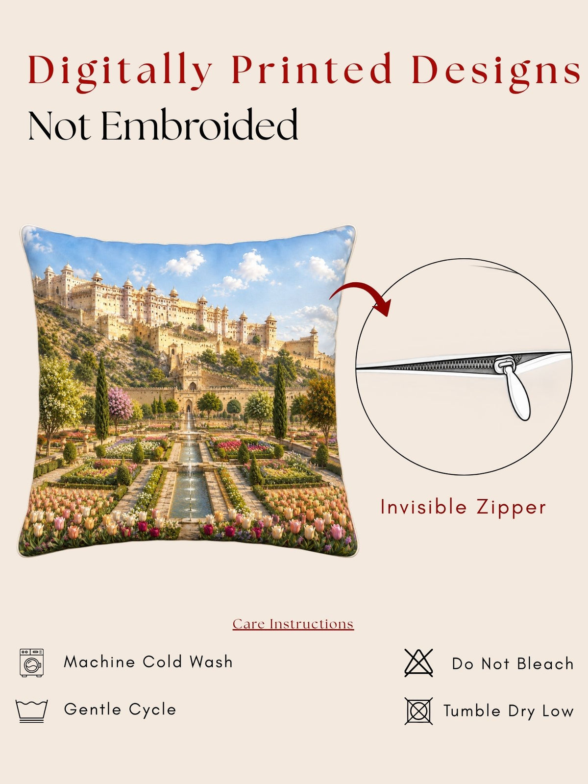 Palace Garden Micropeach Pack of 5 Cushion Covers (40 x 40 cm )
