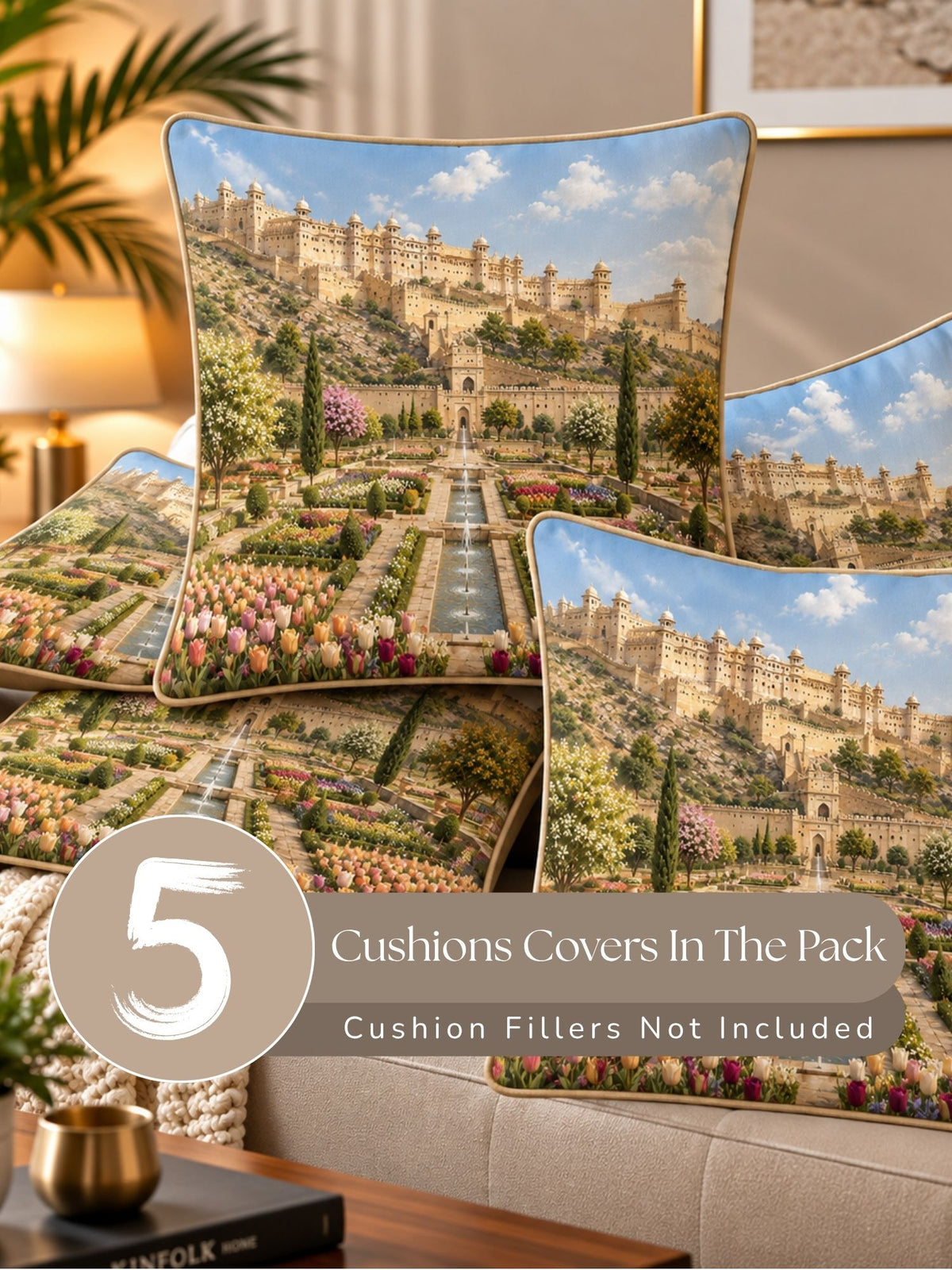Palace Garden Micropeach Pack of 5 Cushion Covers (40 x 40 cm )