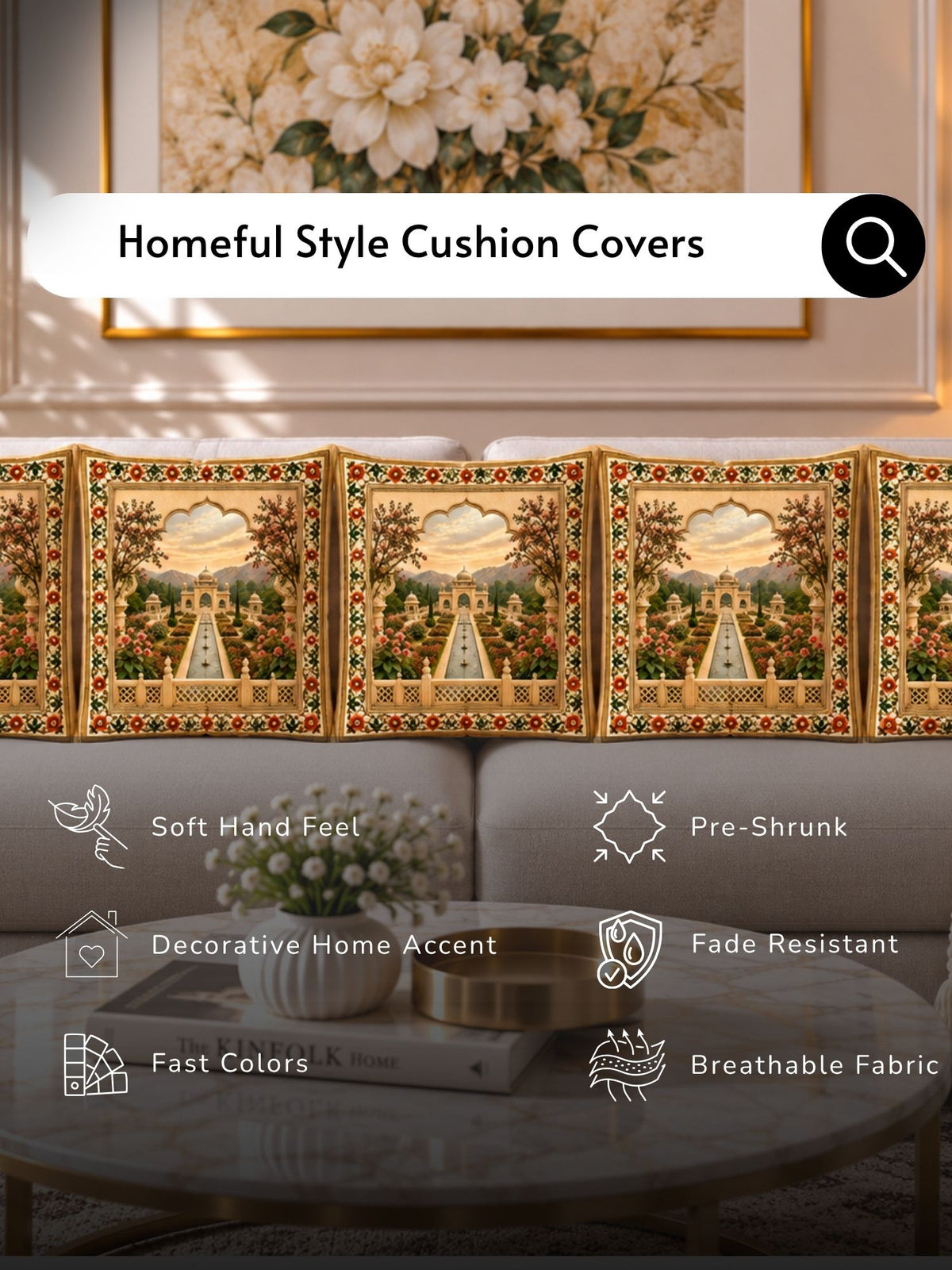 Palace Garden Micropeach Pack of 5 Cushion Covers (40 x 40 cm )