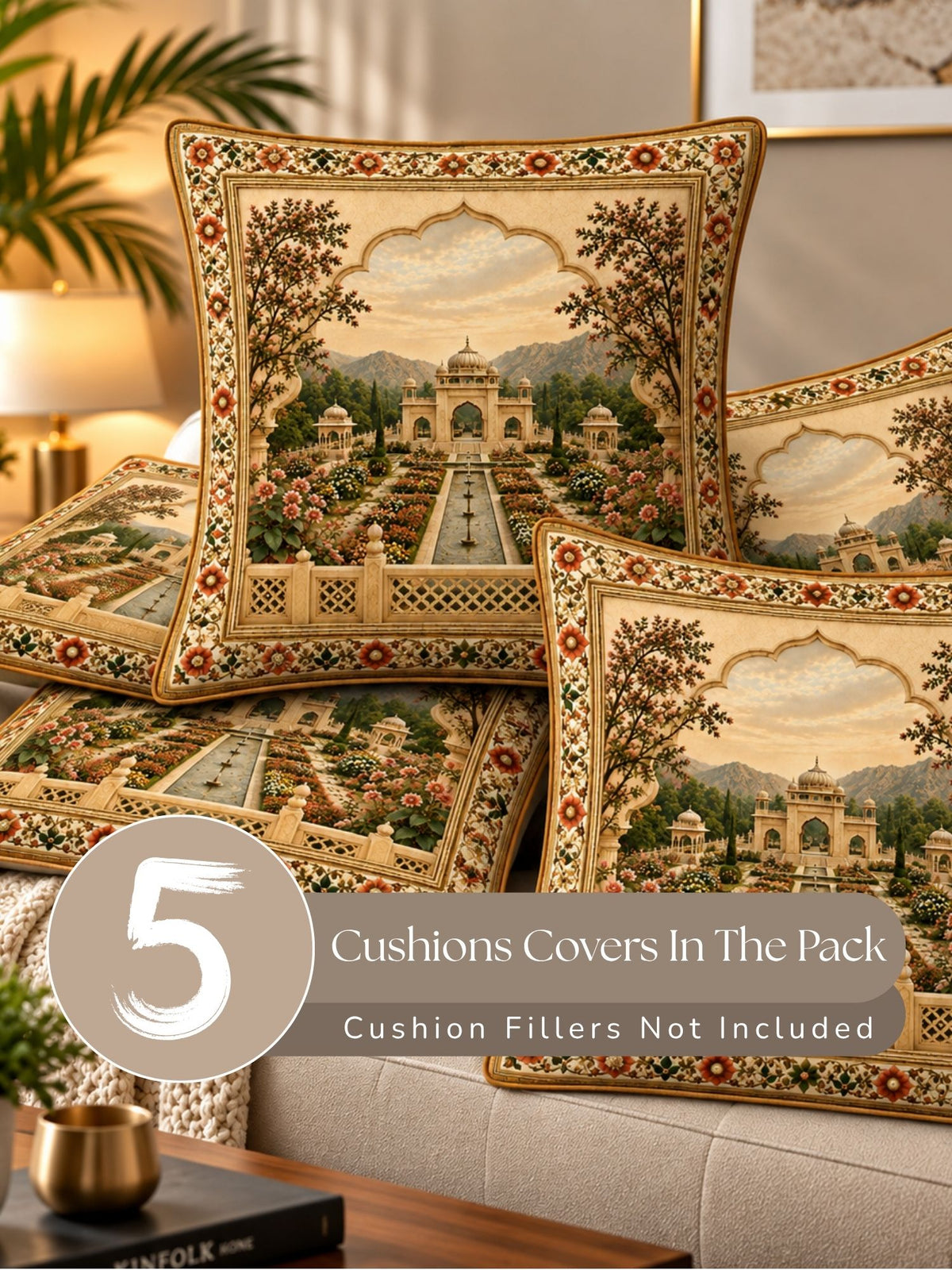 Palace Garden Micropeach Pack of 5 Cushion Covers (40 x 40 cm )