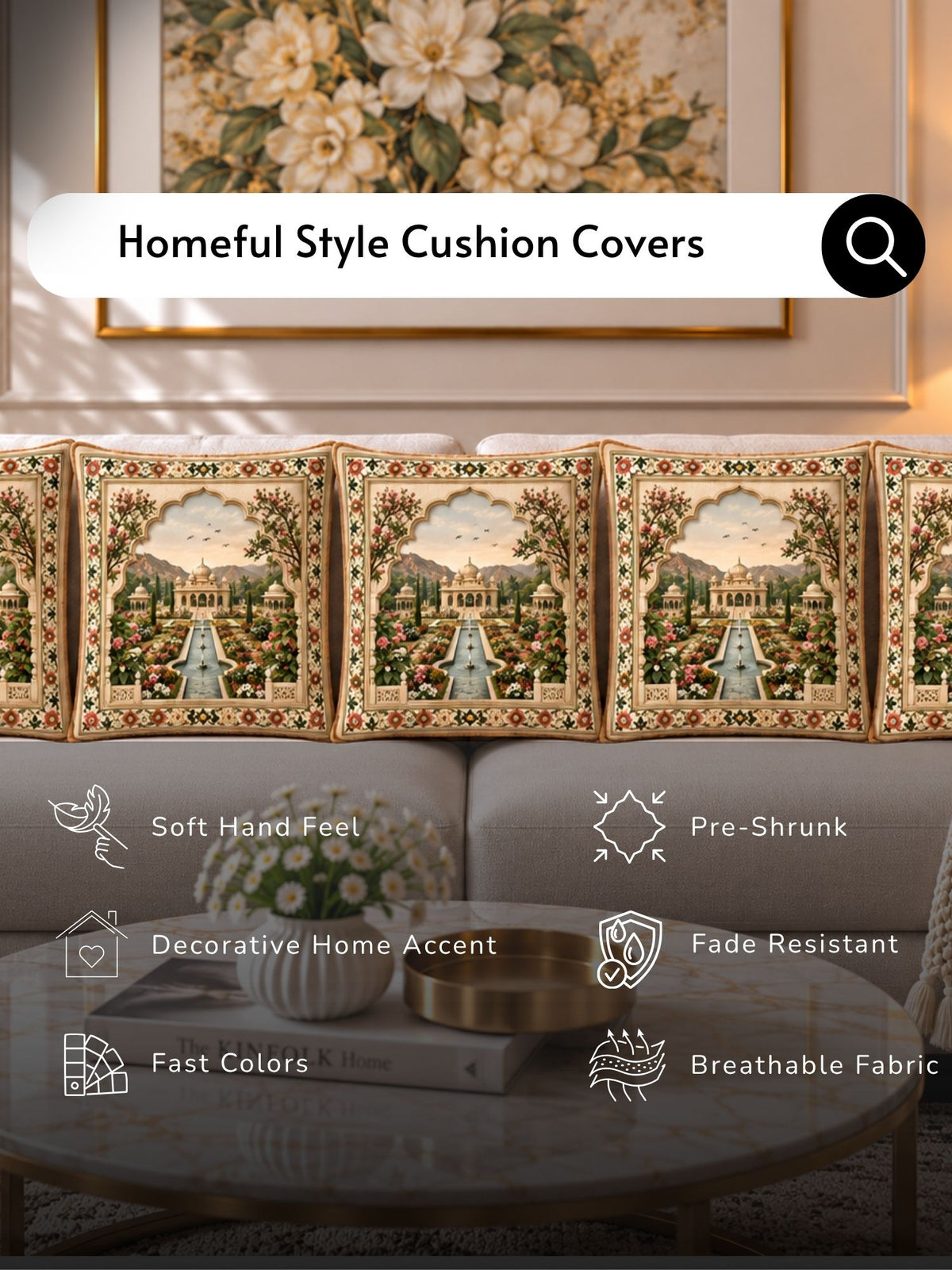 Palace Garden Micropeach Pack of 5 Cushion Covers (40 x 40 cm )