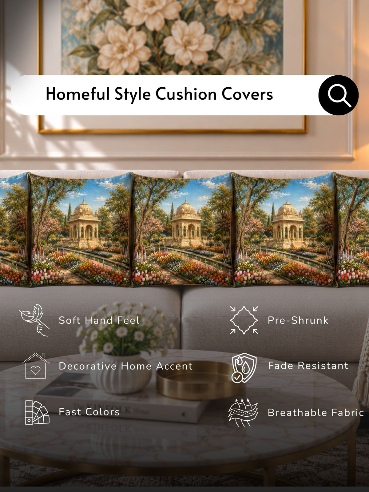 Palace Garden Micropeach Pack of 5 Cushion Covers (40 x 40 cm )