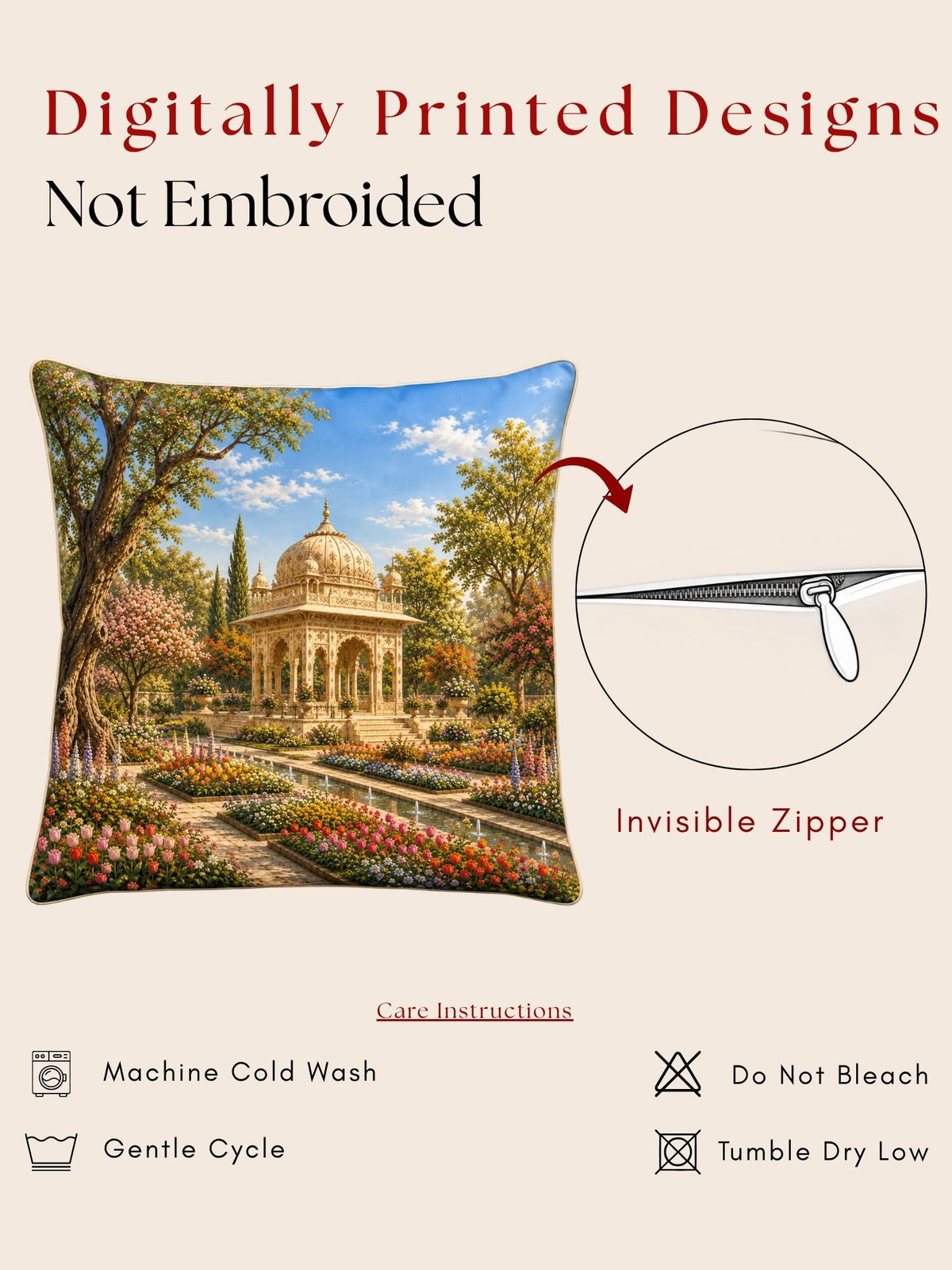 Palace Garden Micropeach Pack of 5 Cushion Covers (40 x 40 cm )