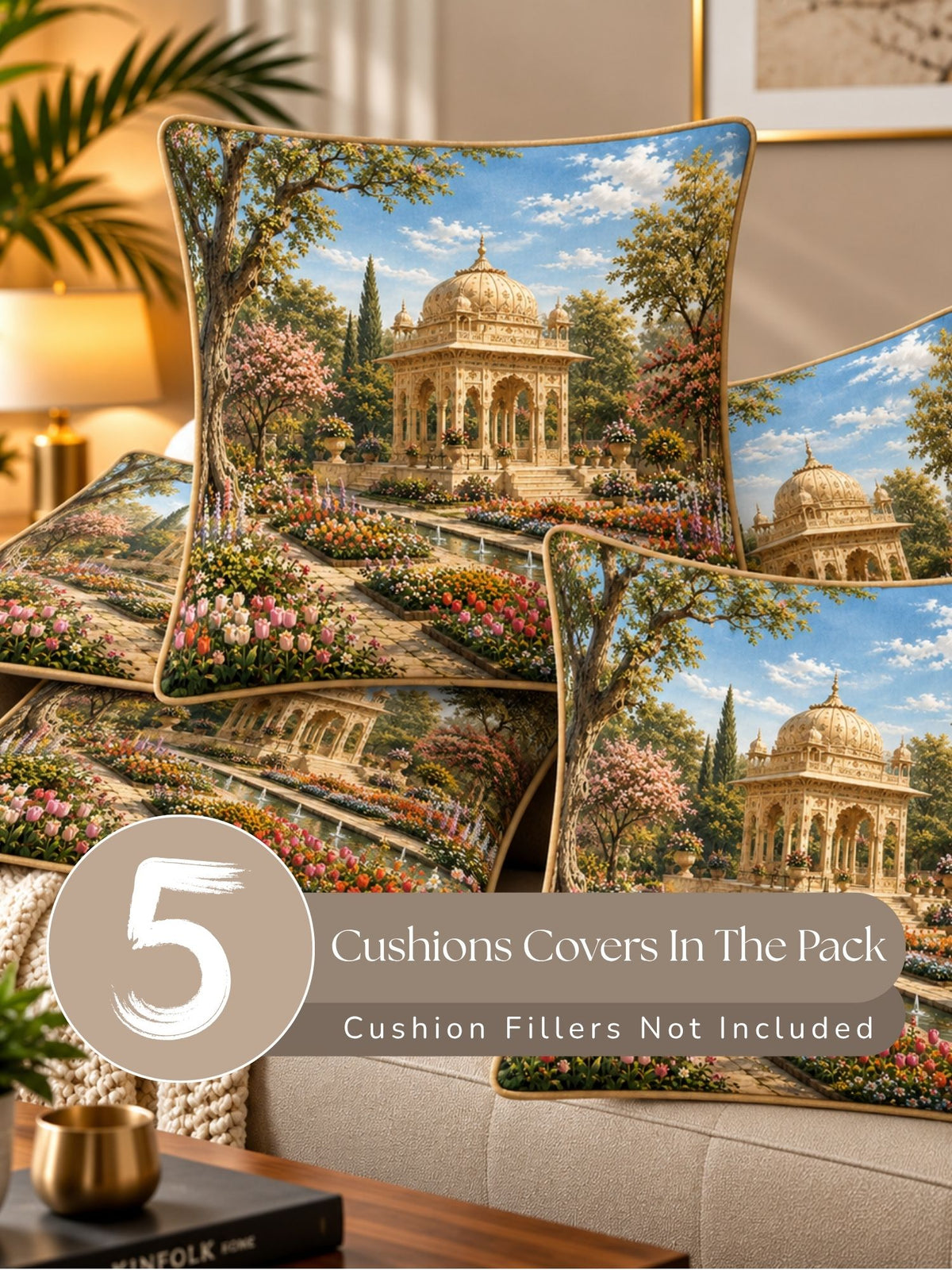 Palace Garden Micropeach Pack of 5 Cushion Covers (40 x 40 cm )