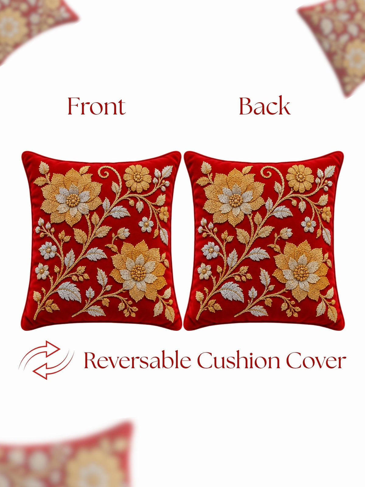 Regal Textures Micropeach Ethnic Motif Print Pack of 5 Cushion Covers (40 x 40 cm) - Red