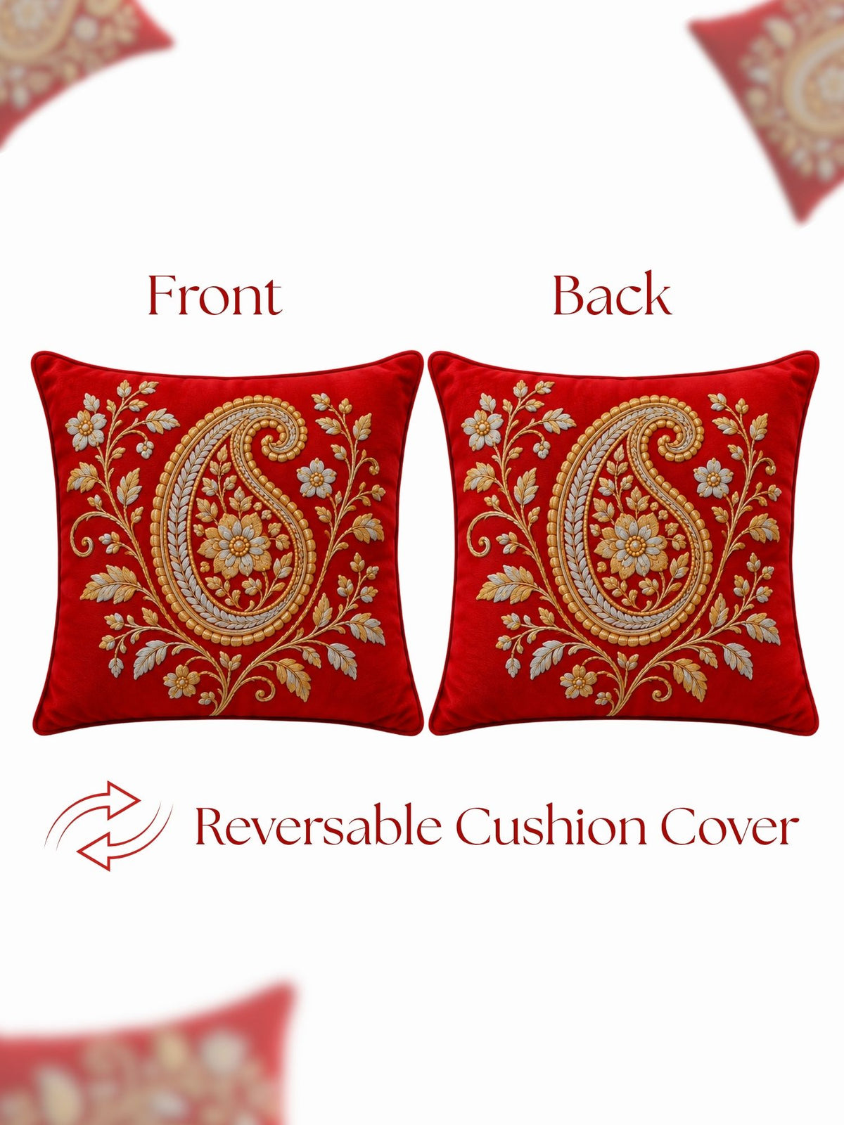 Regal Textures Micropeach Ethnic Motif Print Pack of 5 Cushion Covers (40 x 40 cm) - Red