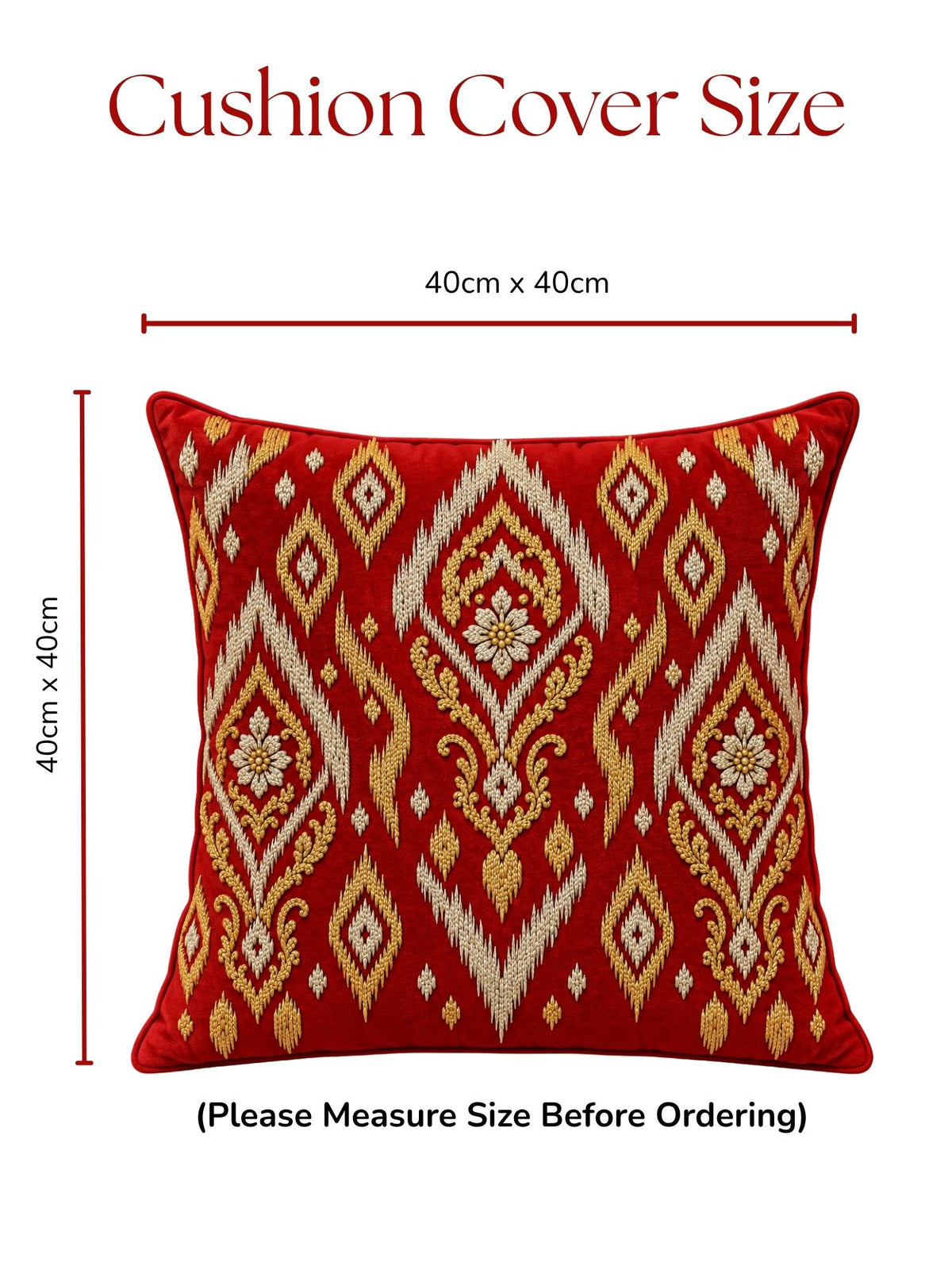 Regal Textures Micropeach Ethnic Motif Print Pack of 5 Cushion Covers (40 x 40 cm) - Red