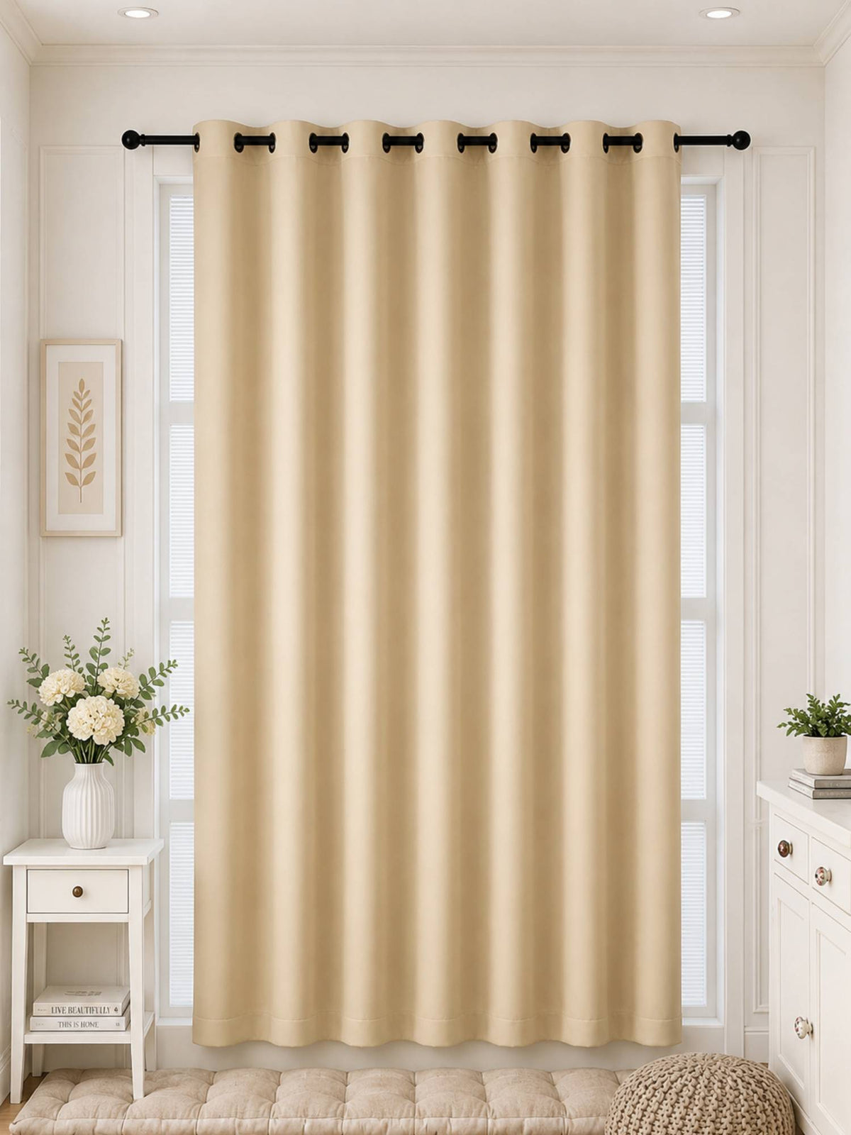 Rose 280 GSM Polyester Solid  90% Blackout Eyelet Curtain