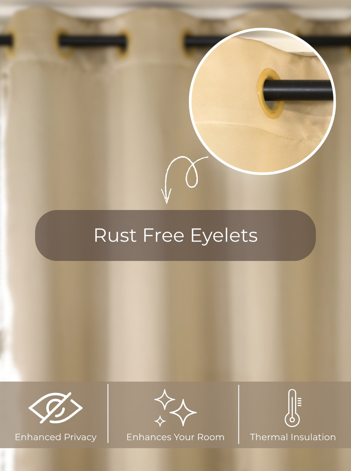 Rose 280 GSM Polyester Solid  90% Blackout Eyelet Curtain