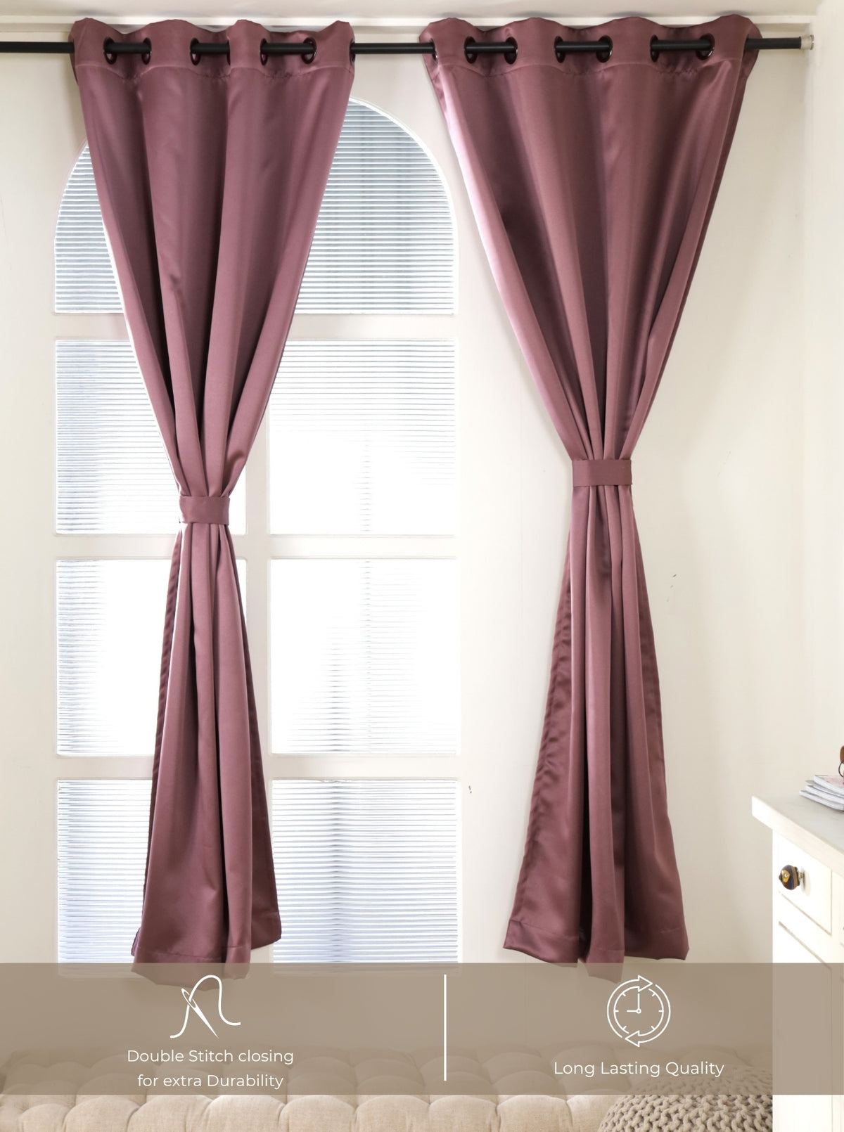 Rose 280 GSM Polyester Solid  90% Blackout Eyelet Curtain