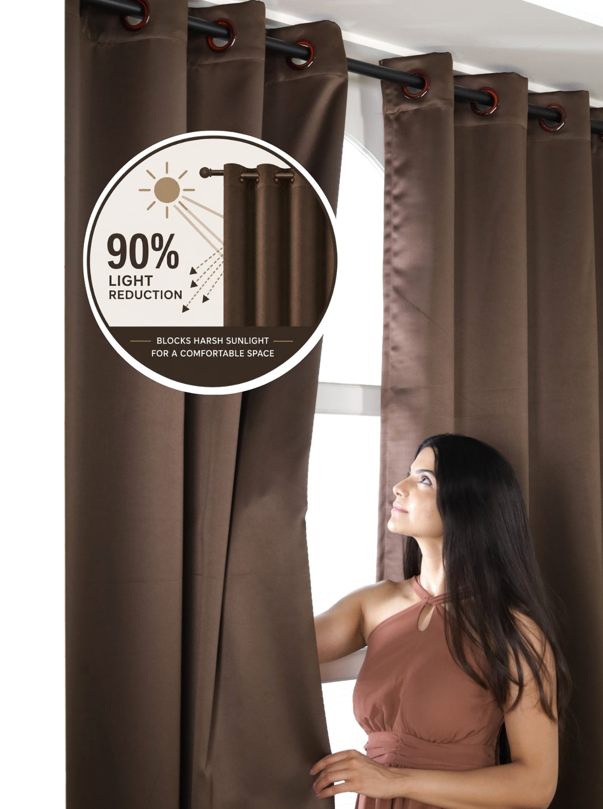 Rose 280 GSM Polyester Solid  90% Blackout Eyelet Curtain