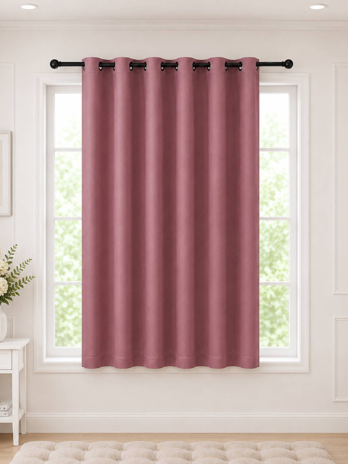 Rose 280 GSM Polyester Solid  90% Blackout Eyelet Curtain