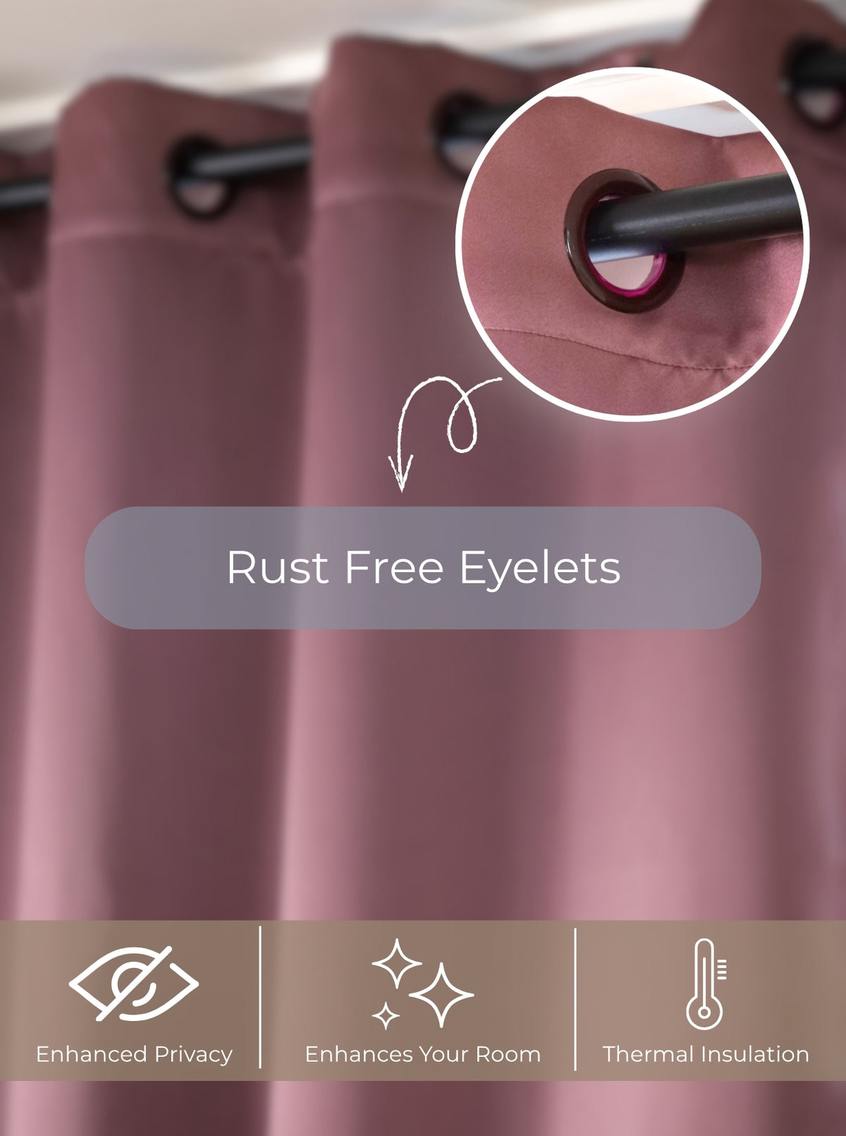Rose 280 GSM Polyester Solid  90% Blackout Eyelet Curtain