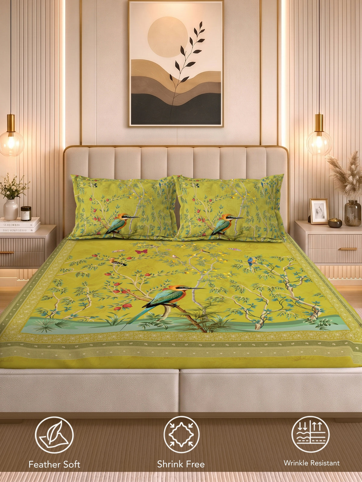 Homeful Style Canvas Stories Floral Print 160 TC Bedsheet with 2 Pillow Covers