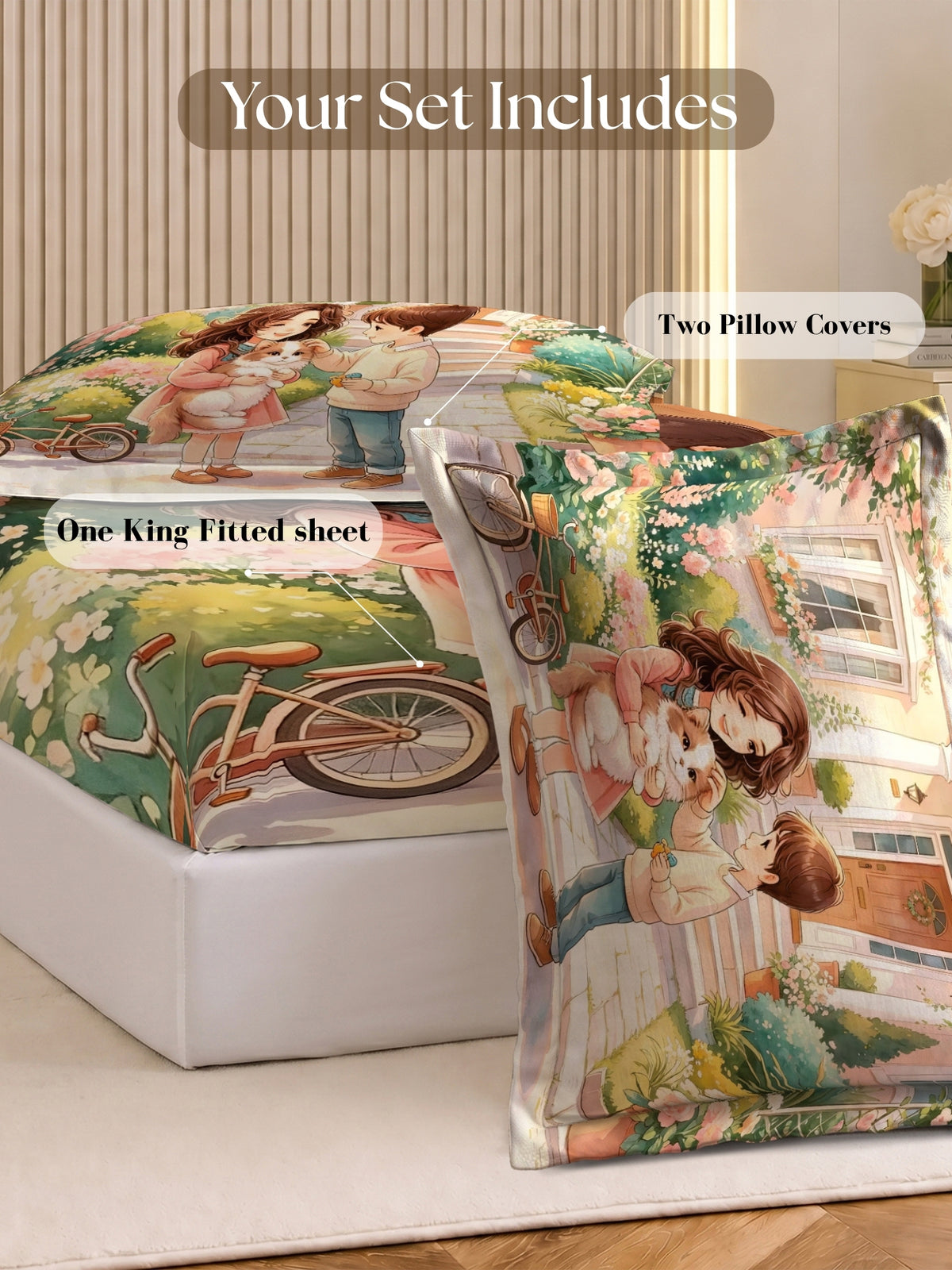 Homeful Style Canvas Stories Pictorial Printed 160 TC Bedsheet with 2 Pillow Covers