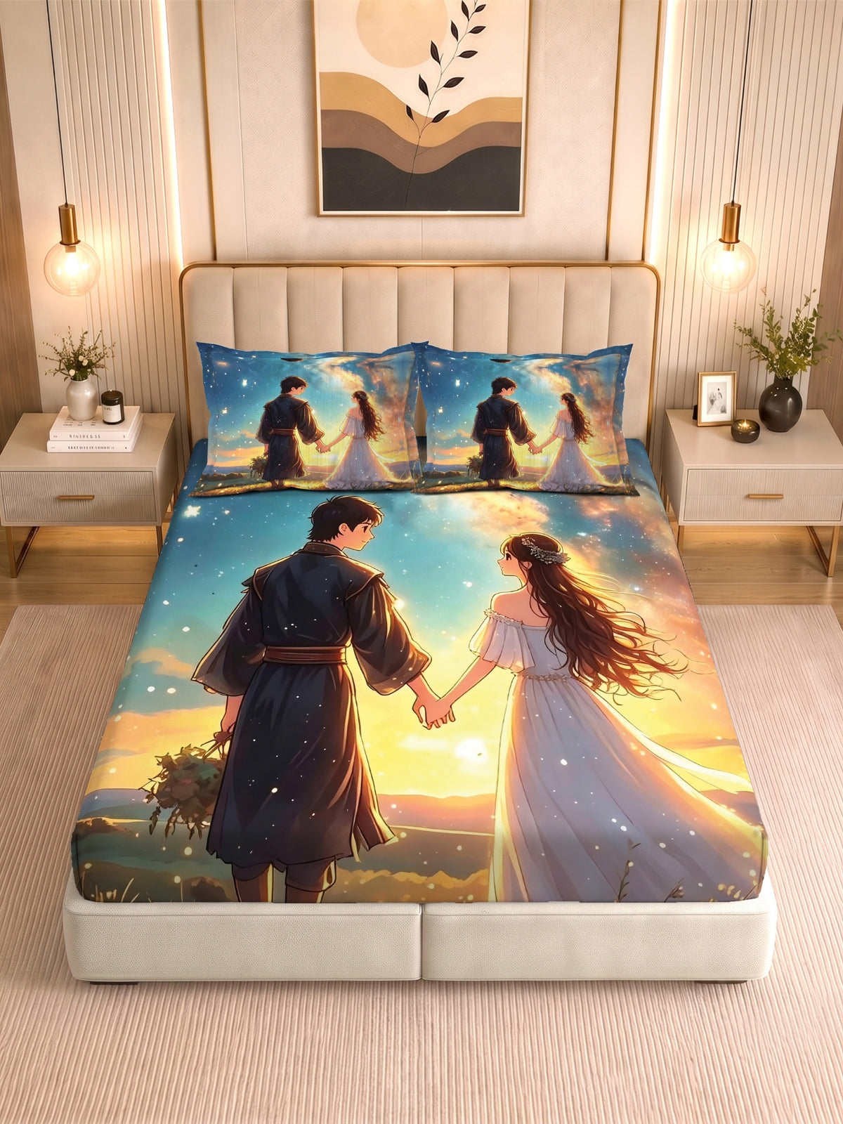Homeful Style Canvas Stories Pictorial Printed 160 TC Bedsheet with 2 Pillow Covers