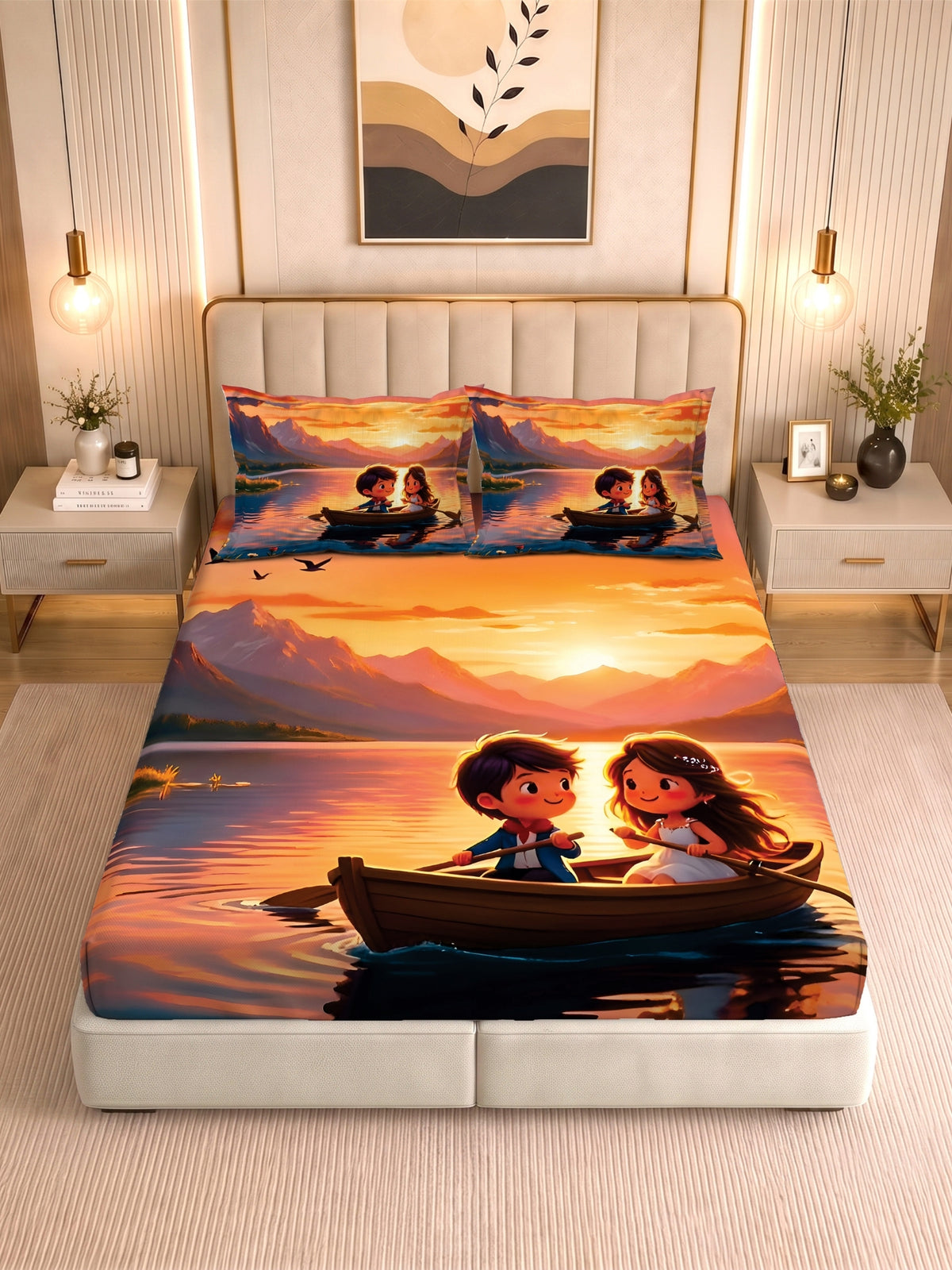 Homeful Style Canvas Stories Pictorial Printed 160 TC Bedsheet with 2 Pillow Covers