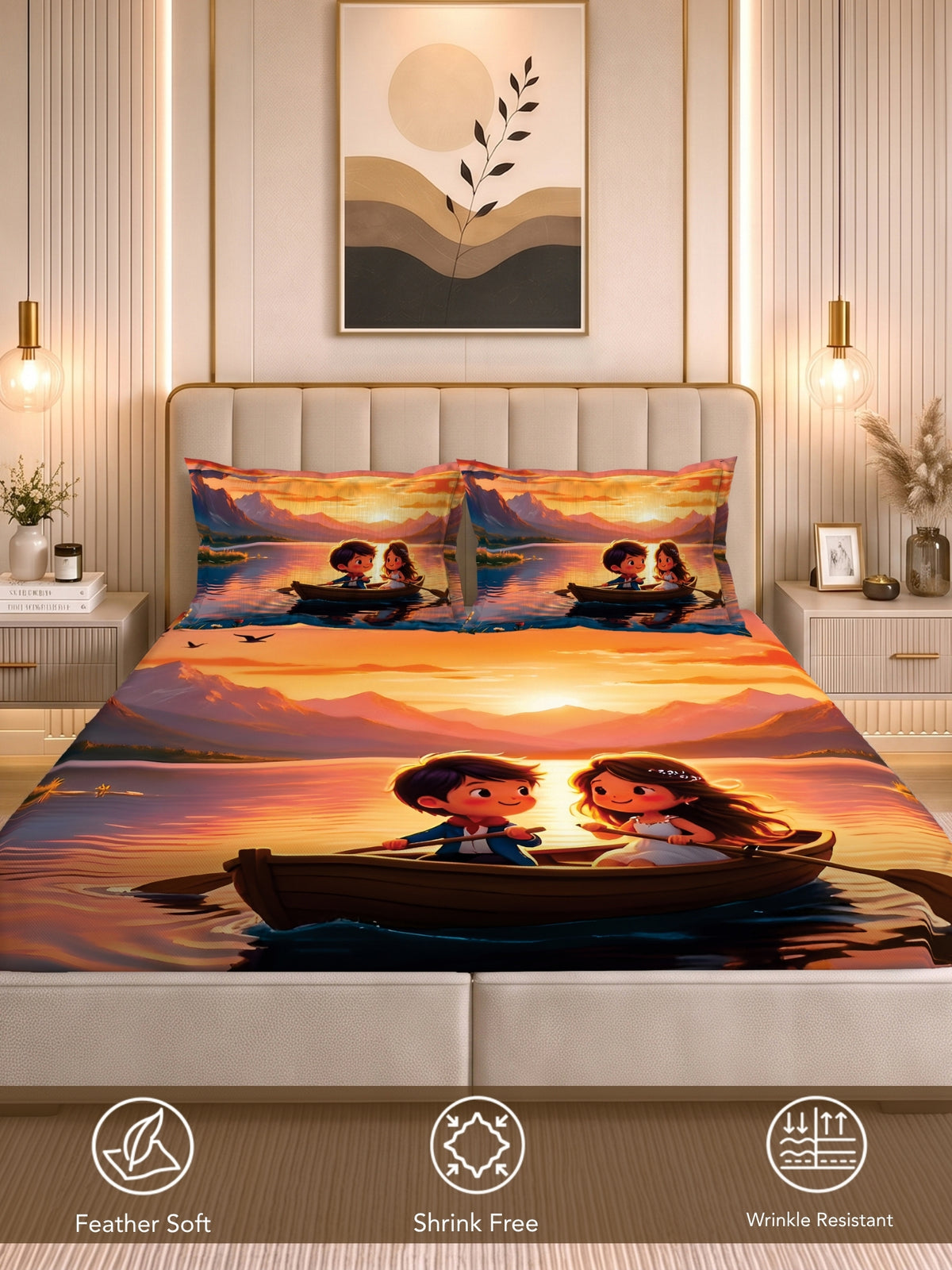 Homeful Style Canvas Stories Pictorial Printed 160 TC Bedsheet with 2 Pillow Covers