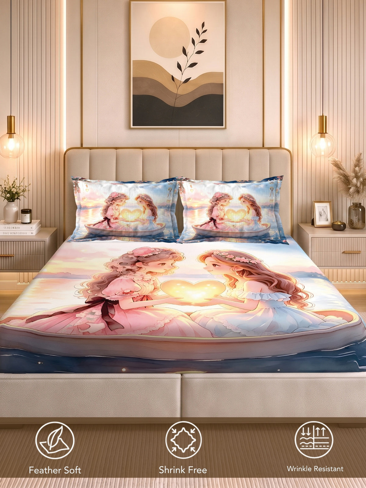 Homeful Style Canvas Stories Pictorial Printed 160 TC Bedsheet with 2 Pillow Covers