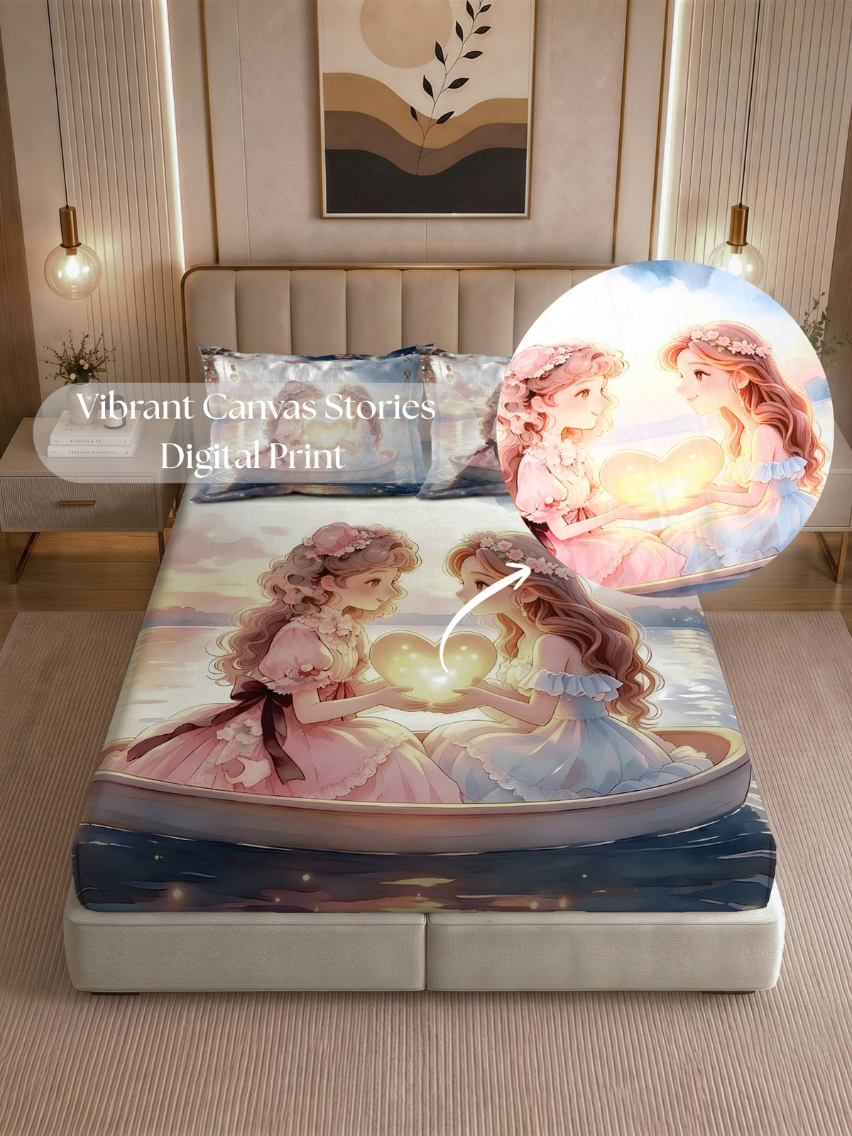Homeful Style Canvas Stories Pictorial Printed 160 TC Bedsheet with 2 Pillow Covers