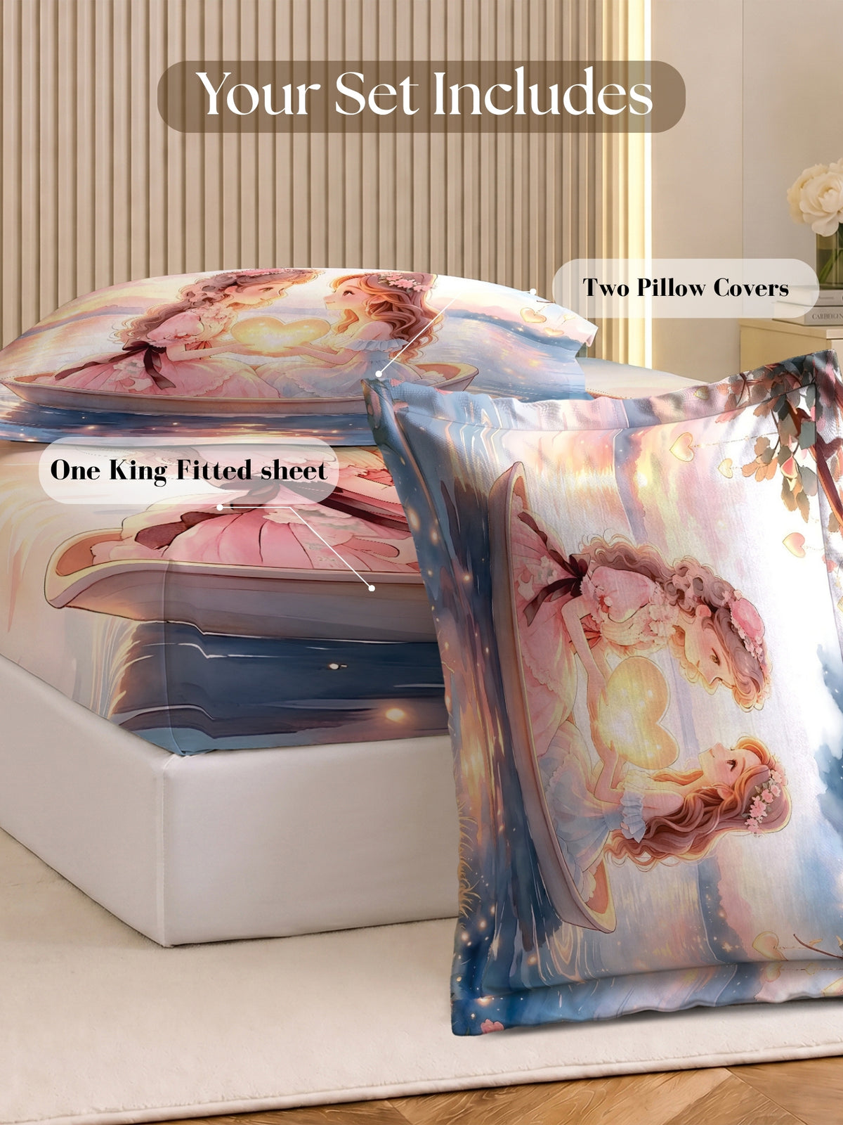 Homeful Style Canvas Stories Pictorial Printed 160 TC Bedsheet with 2 Pillow Covers