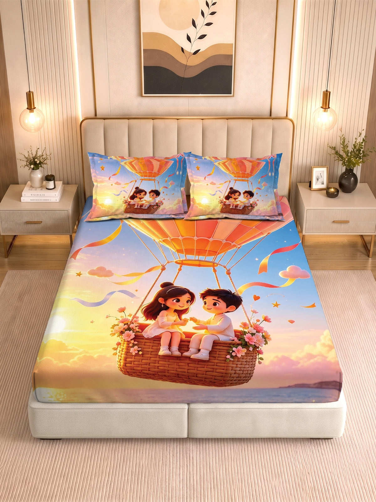 Homeful Style Canvas Stories Pictorial Printed 160 TC Bedsheet with 2 Pillow Covers