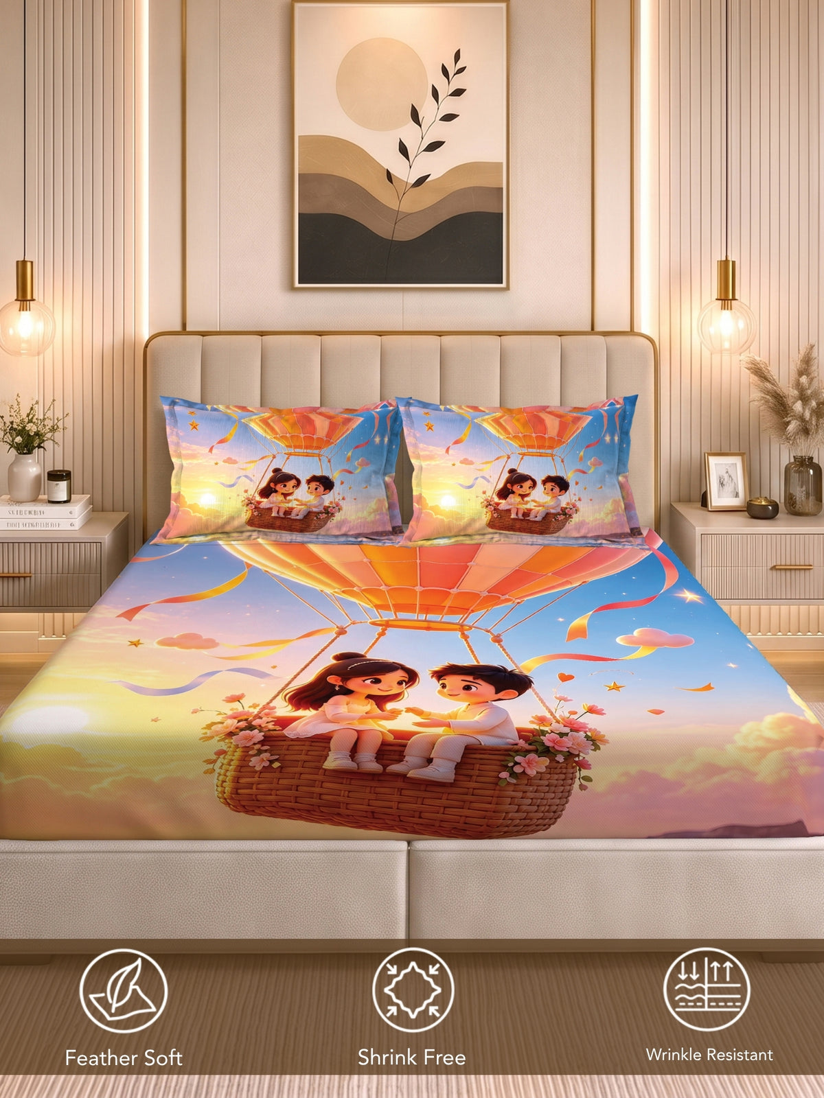 Homeful Style Canvas Stories Pictorial Printed 160 TC Bedsheet with 2 Pillow Covers