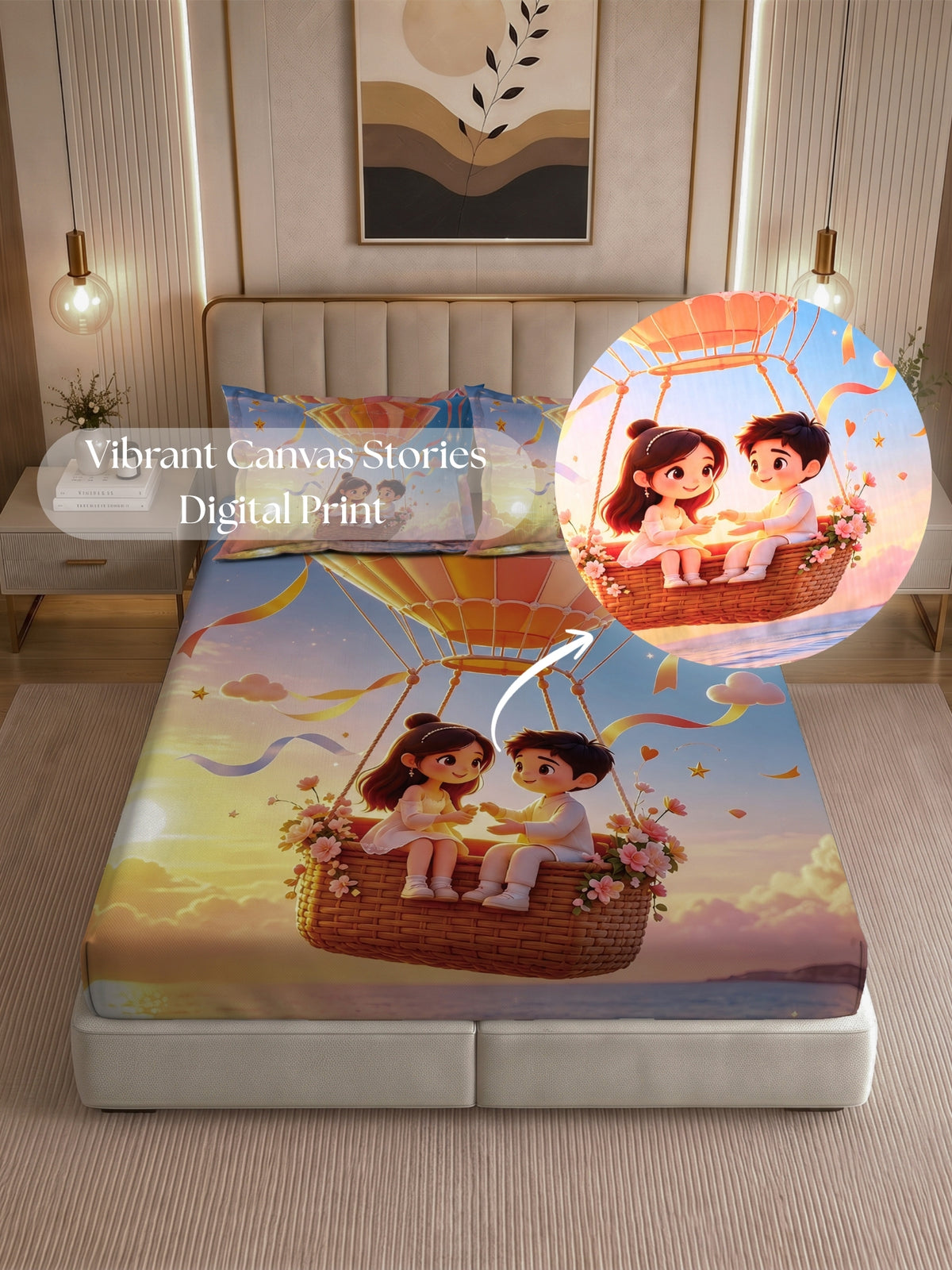 Homeful Style Canvas Stories Pictorial Printed 160 TC Bedsheet with 2 Pillow Covers
