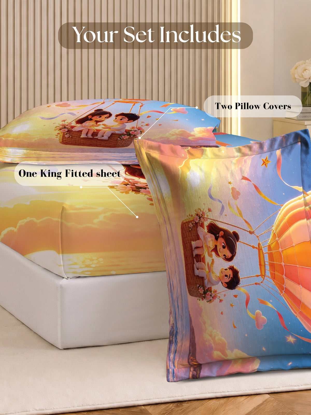 Homeful Style Canvas Stories Pictorial Printed 160 TC Bedsheet with 2 Pillow Covers