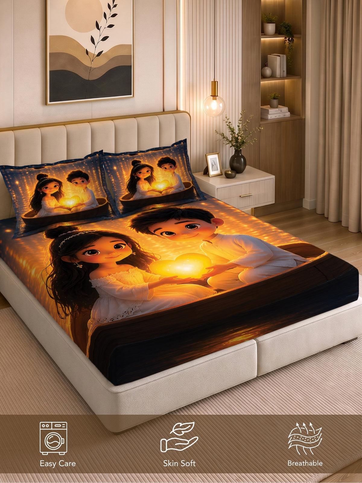 Homeful Style Canvas Stories Pictorial Printed 160 TC Bedsheet with 2 Pillow Covers