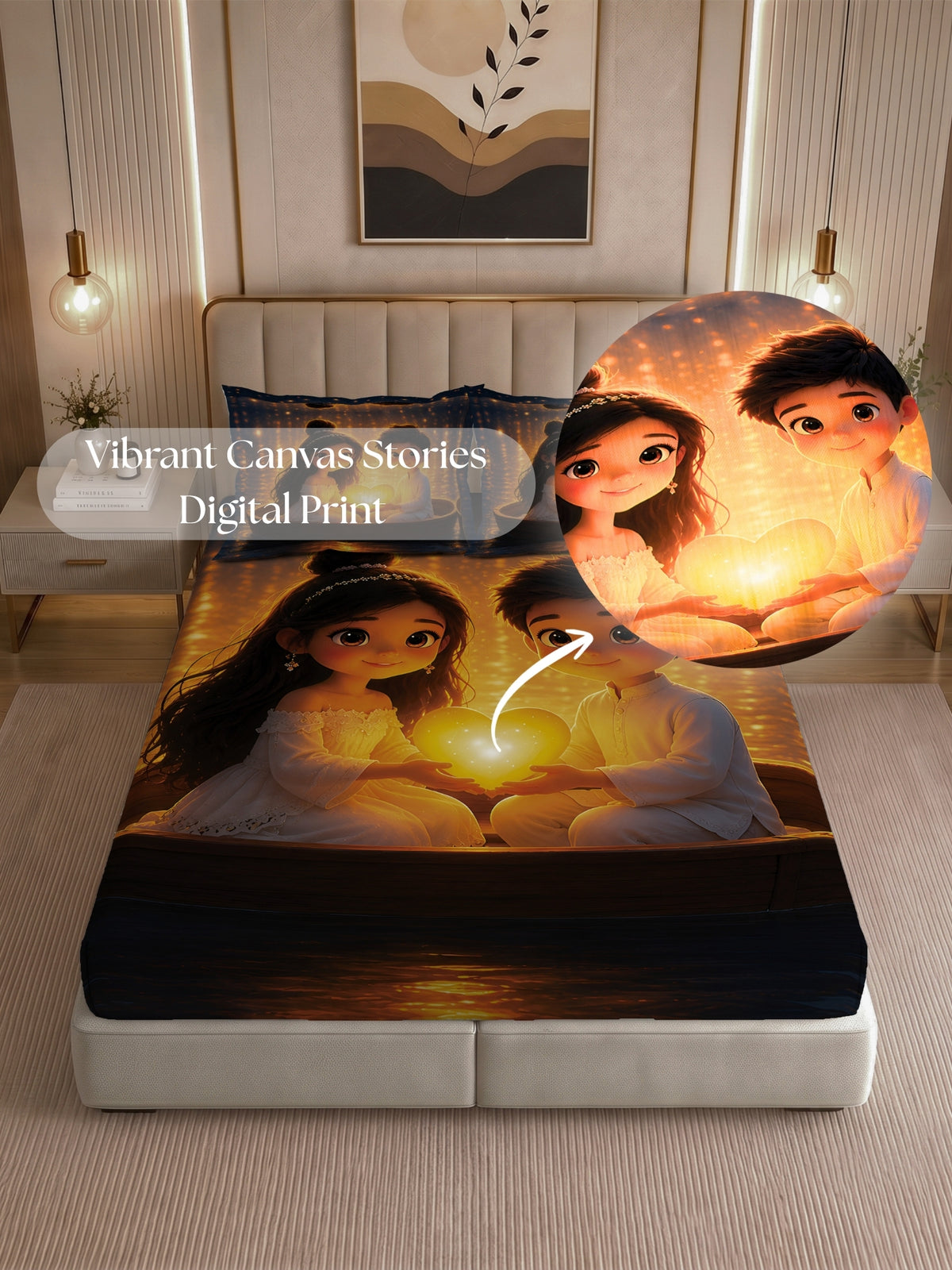 Homeful Style Canvas Stories Pictorial Printed 160 TC Bedsheet with 2 Pillow Covers