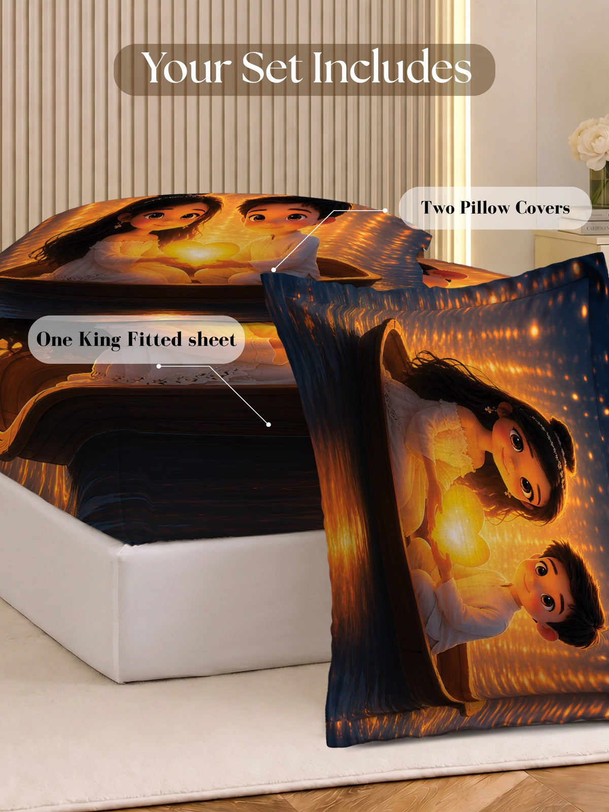 Homeful Style Canvas Stories Pictorial Printed 160 TC Bedsheet with 2 Pillow Covers