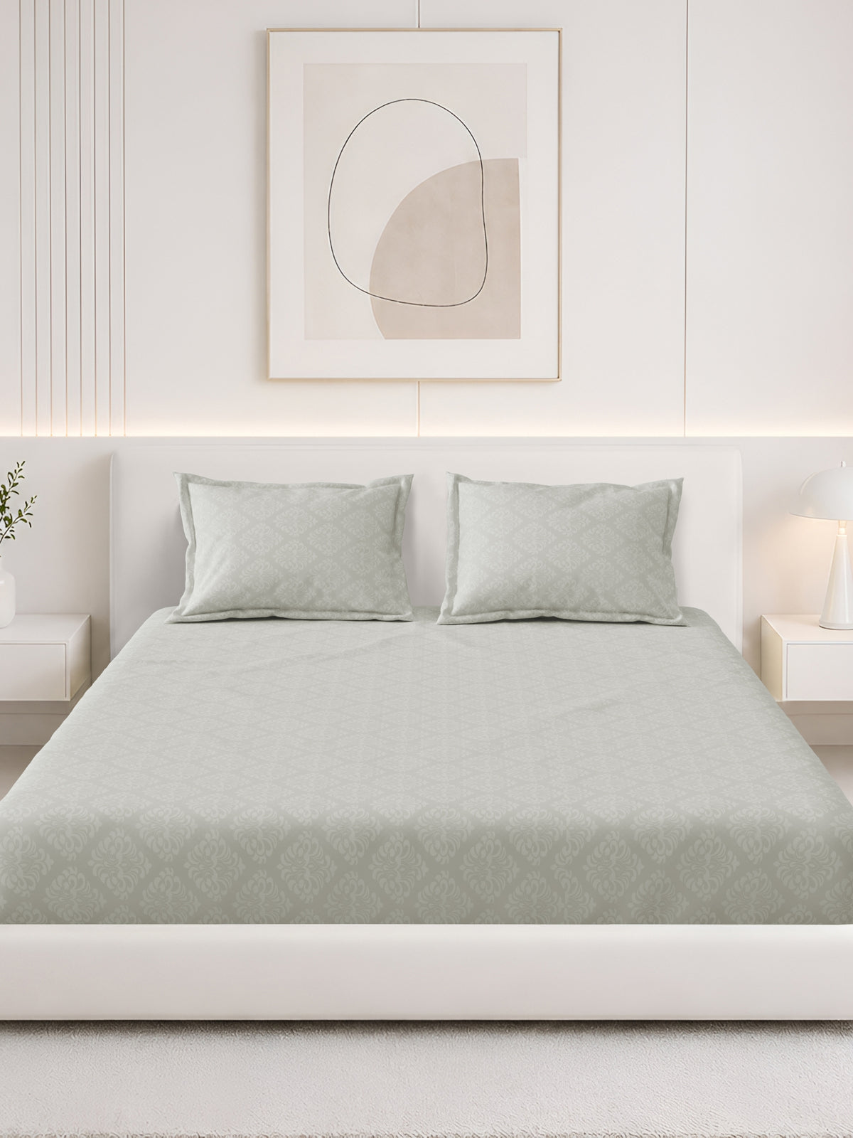 Jasmine 115 GSM Embossed Jacquard Micropeach Bedsheet with 2 Pillow Covers