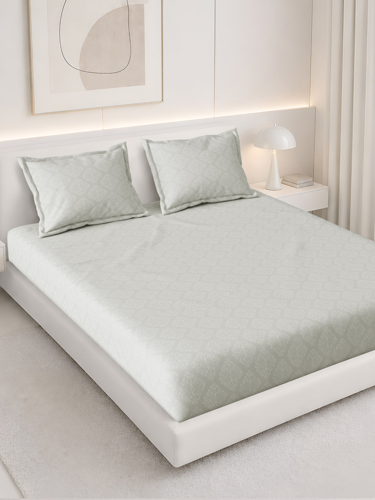Jasmine 115 GSM Embossed Jacquard Micropeach Bedsheet with 2 Pillow Covers