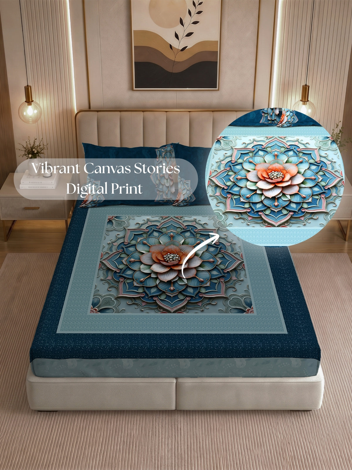 Homeful Style Living Canvas Floral Print 160 TC Bedsheet with 2 Pillow Covers